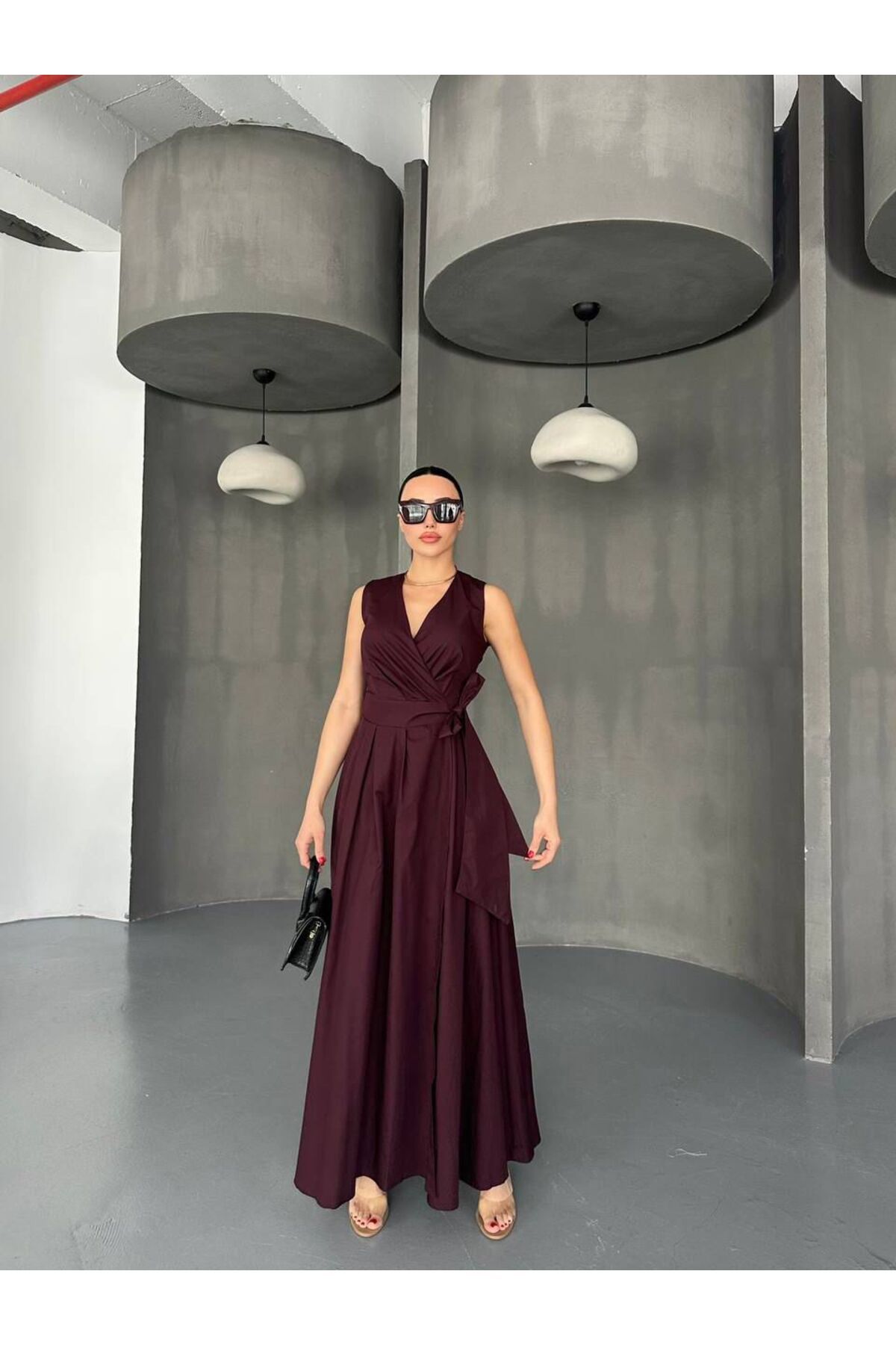 Hotfashion Drapeli Kruvaze Kesim Kuşaklı Elbise