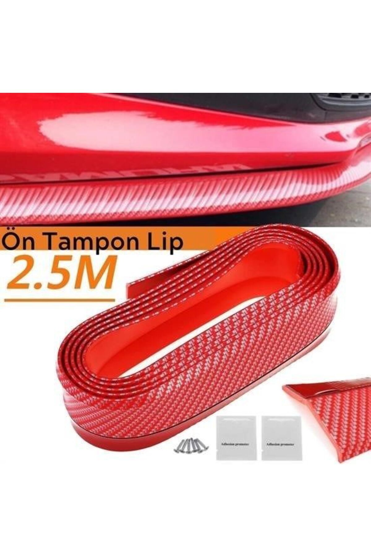 swilex Kırmızı Renkli 2,5 Metre Araba Oto Ön Tampon Koruyucu Kauçuk Pratik Tampon Şerit Bant Döşeme