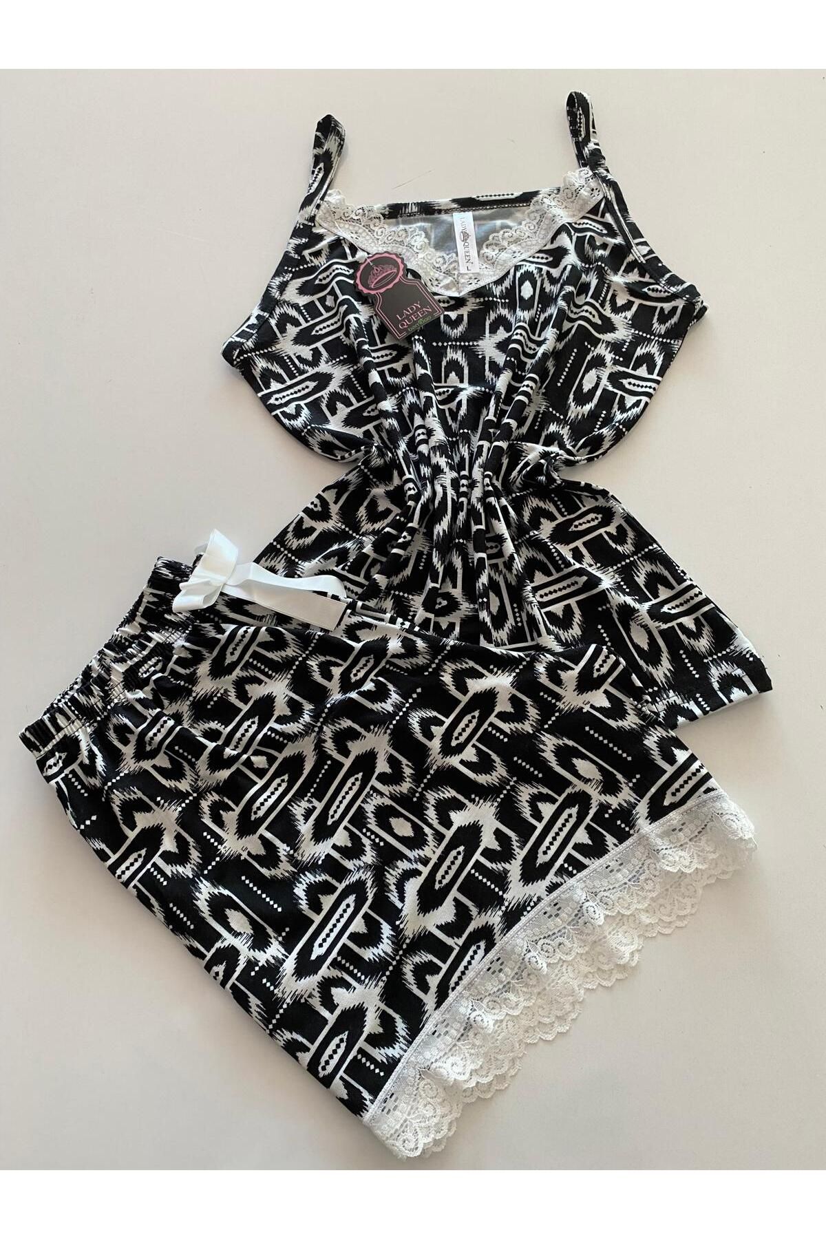 Lady Queen likralı ring viskon kadın şortlu pijama takımı