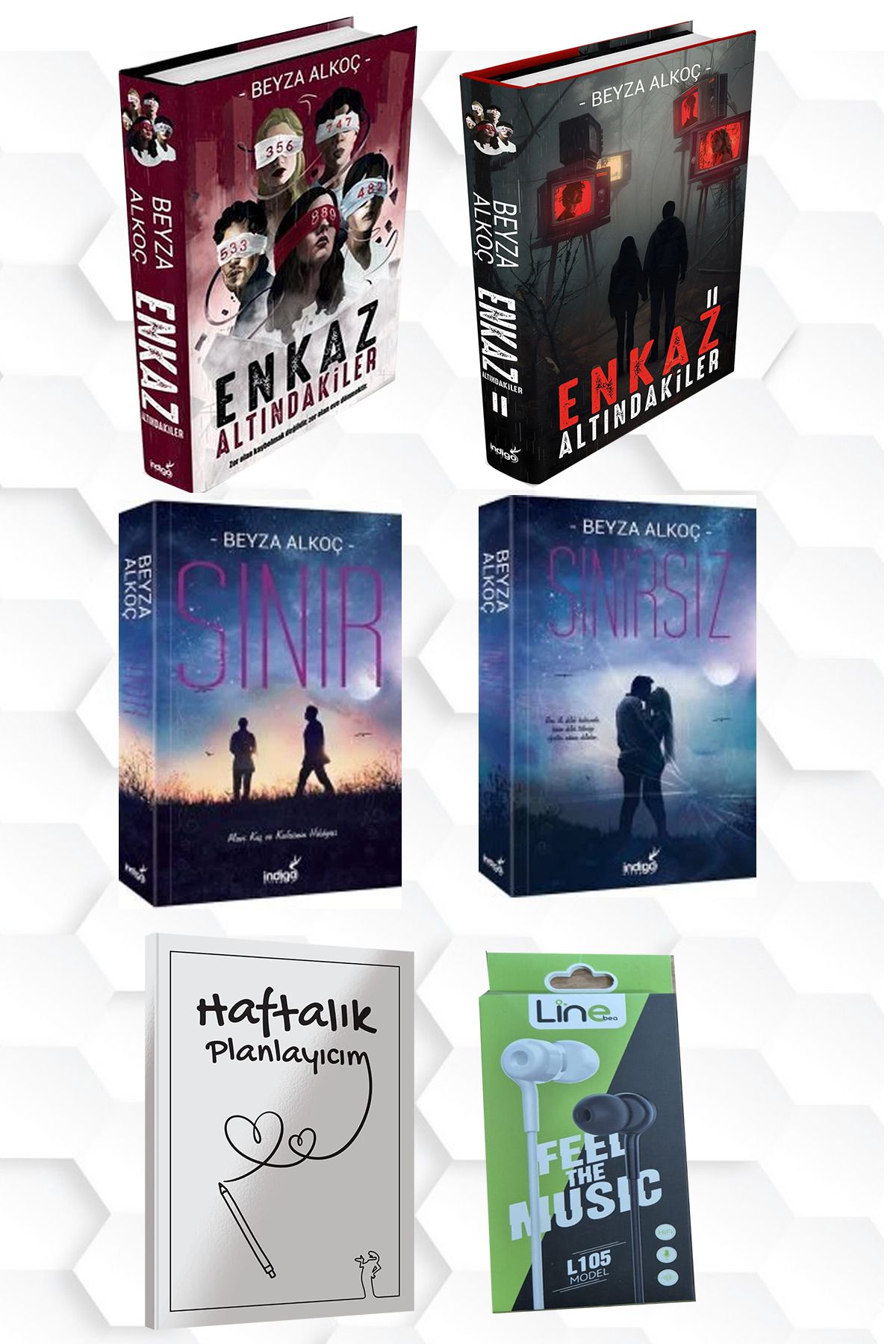 İndigo Kitap CİLTLİ-BEYZA ALKOÇ-ENKAZ ALTINDAKİLER 1 VE 2-SINIR-SINIRSIZ+HAFTALIK PLANLAYICIM VE KULAKLIK