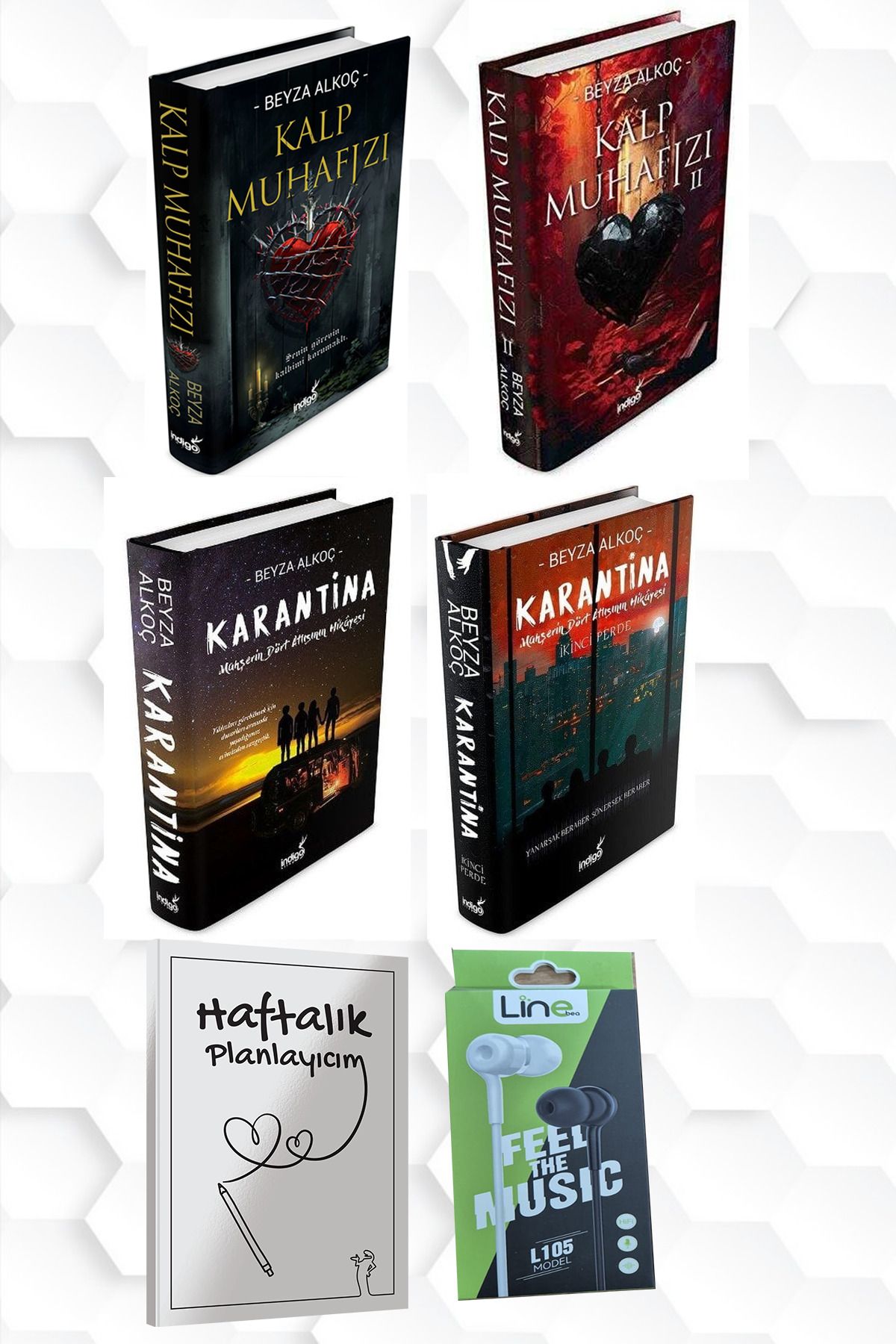 İndigo Kitap CİLTLİ-BEYZA ALKOÇ-KALP MUHAFIZI 1 VE 2-KARANTİNA 1 VE 2+HAFTALIK PLANLAYICIM (52 HAFTA) KULAKLIK