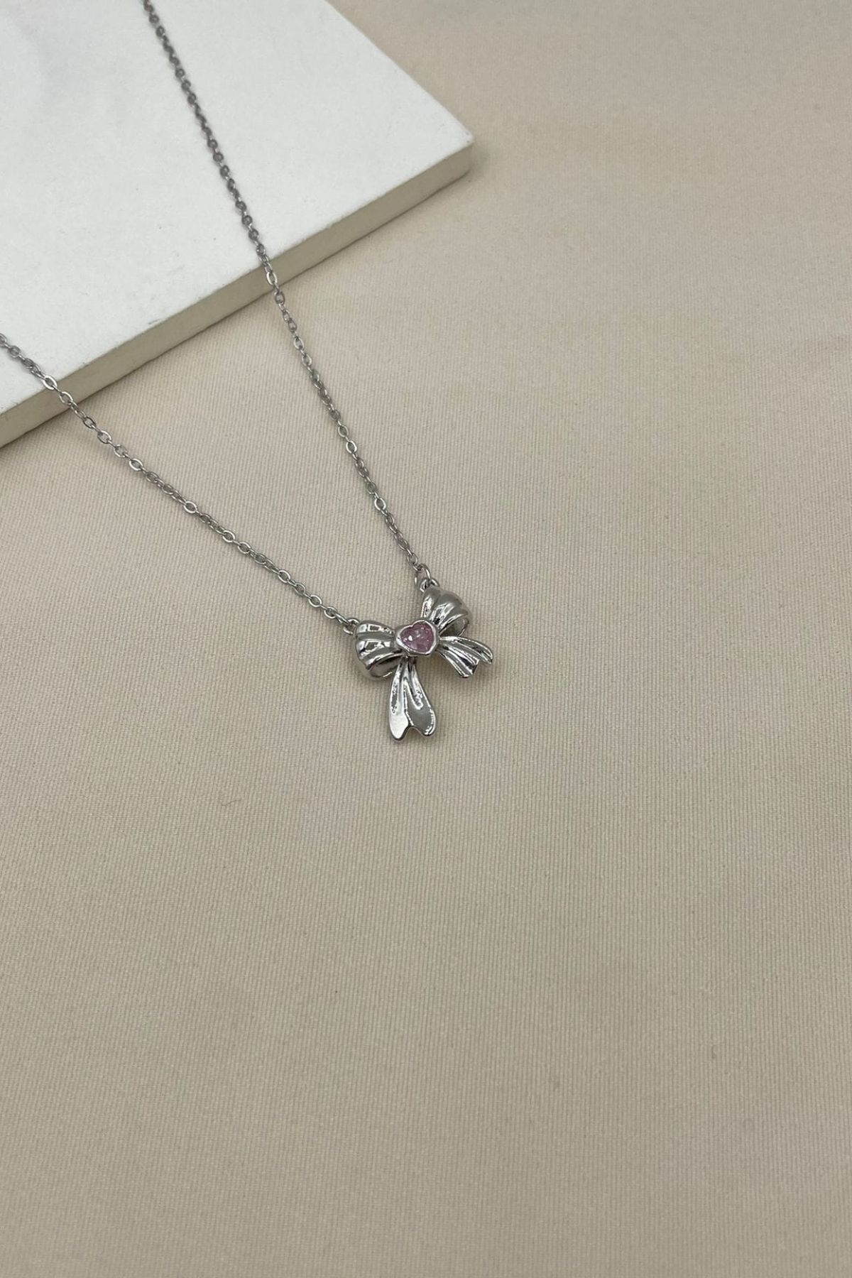 HEİCO İçi Kalpli Silver Fiyonk Çelik Kadın Kolye