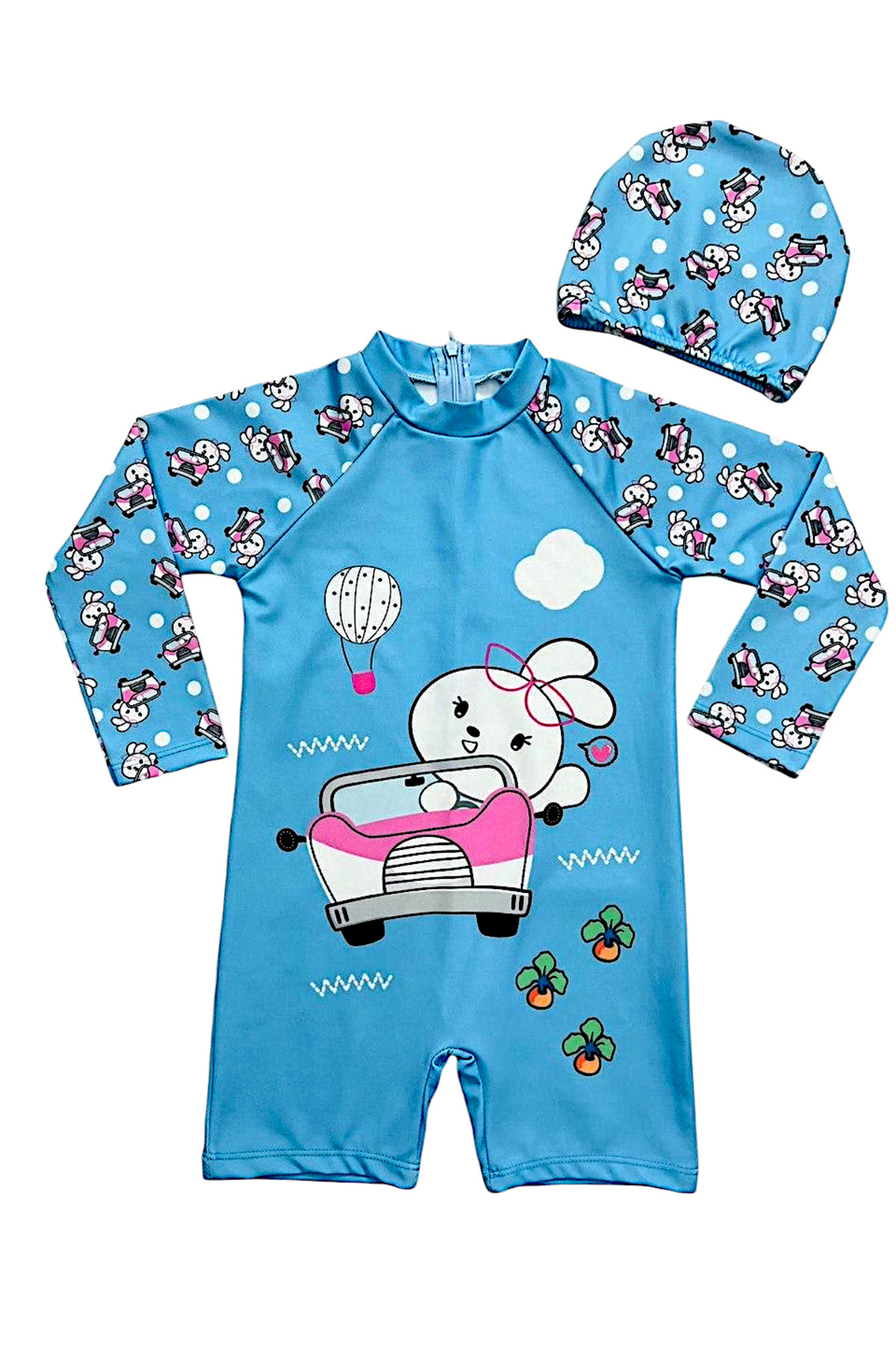 Cute Characters Sunscreen Long Sleeve Hipster Model Zipper Swimwear Bonnet Gift