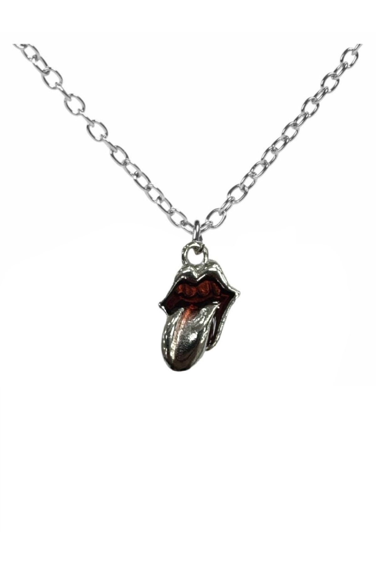 Herşey Nota Rolling Stones Logolu Zincir Kolye – 60 cm Unisex Rock Tarz Aksesuar – Paslanmaz Çelik Takı