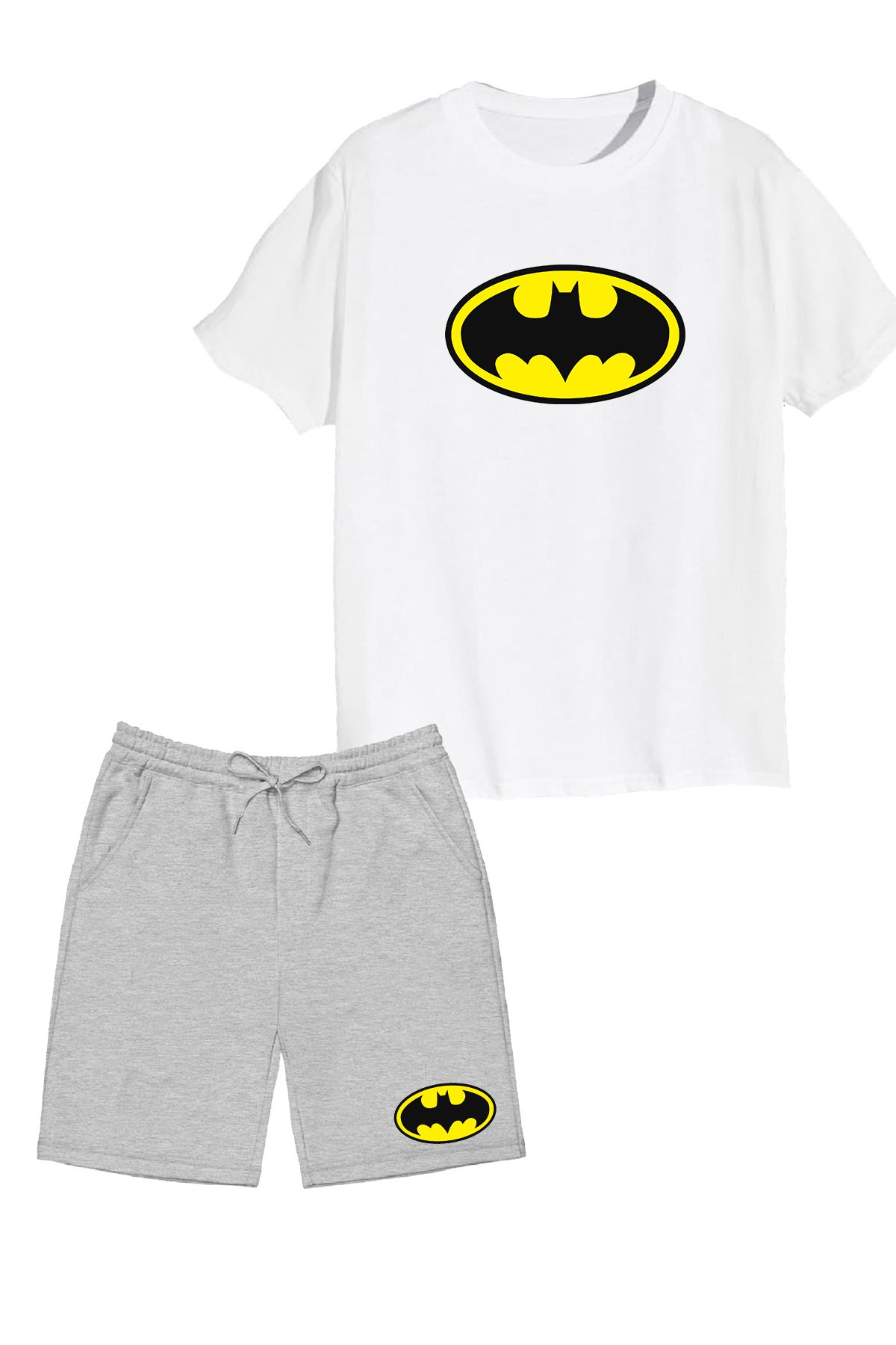 makiteks 2'li Set Baskılı Erkek Çocuk Pamuk Şort Tshirt Takım Batman01 5 6 7 8 9 10 11 12 13 14 yaş Tişört