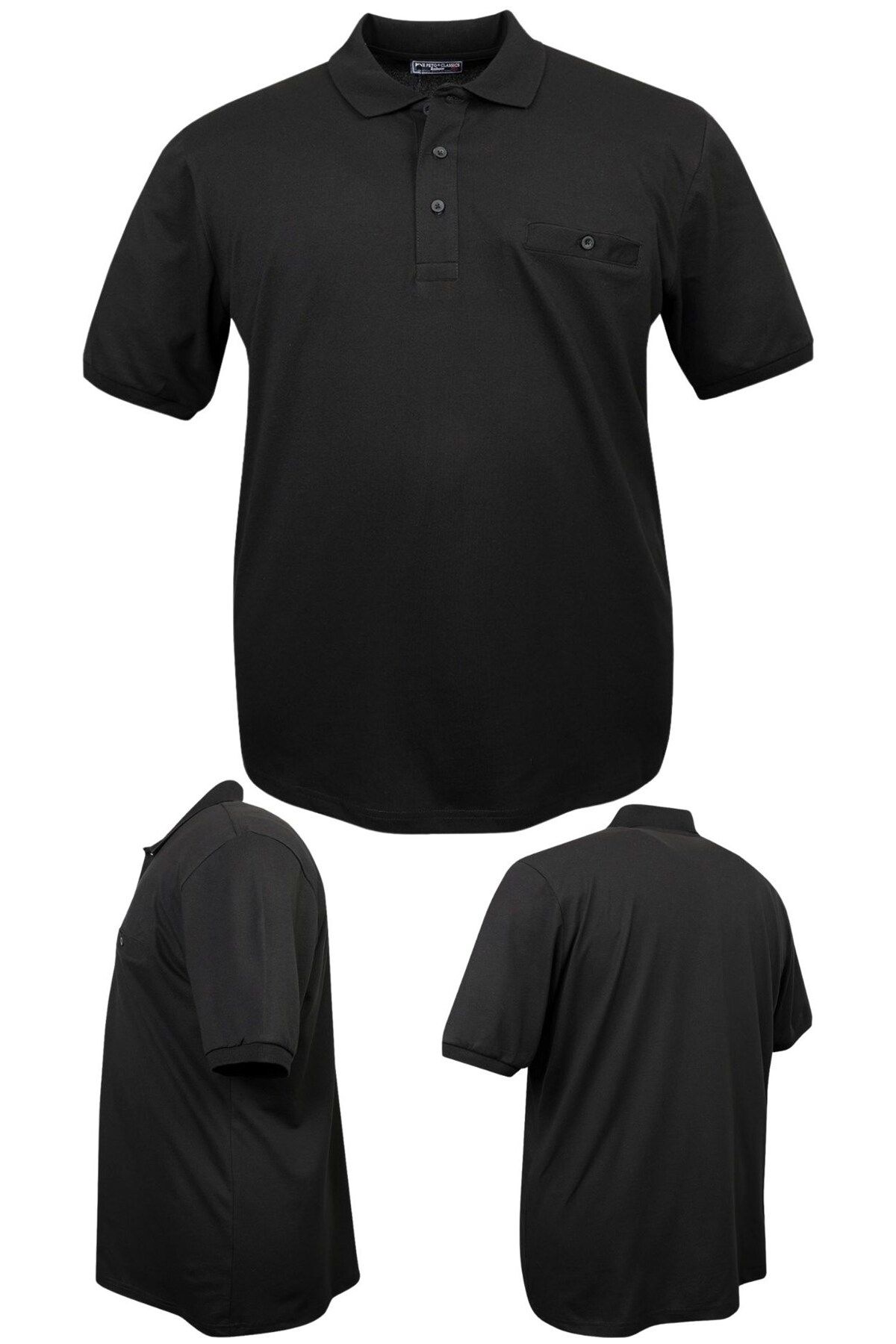 marufshop Erkek Büyük Beden 115 - 155 Kilo Arası Uygun Bedenli Likralı Pike Polo Yaka Cepli Tişört