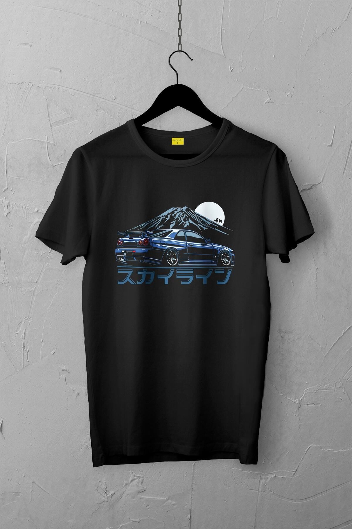 Pisa Art Nissan Skyline R34 Gtr Design Tshirt , Unisex Premium, Çatlama Solma Yapmaz / Otomobil