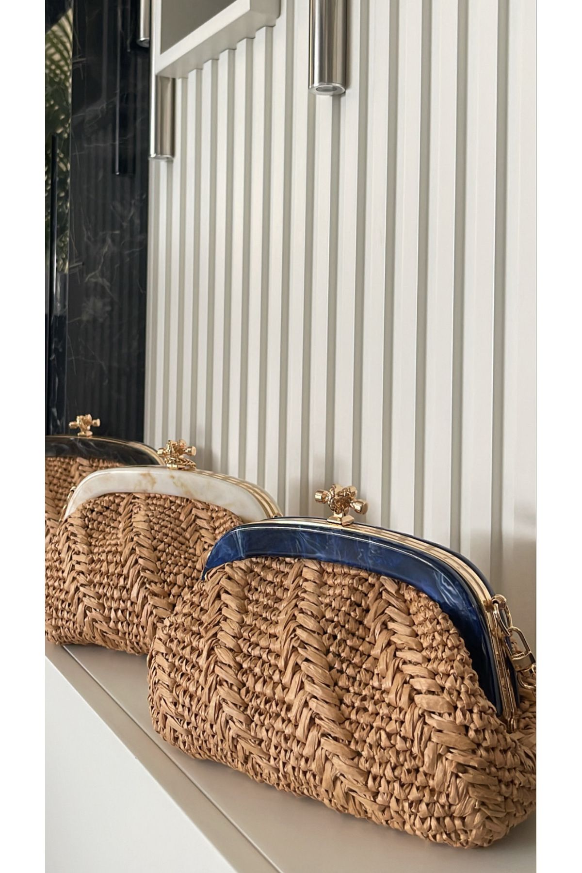 WOMANBAG Hasır El Yapımı Clutch El Ve Omuz Çantası 32x18cm