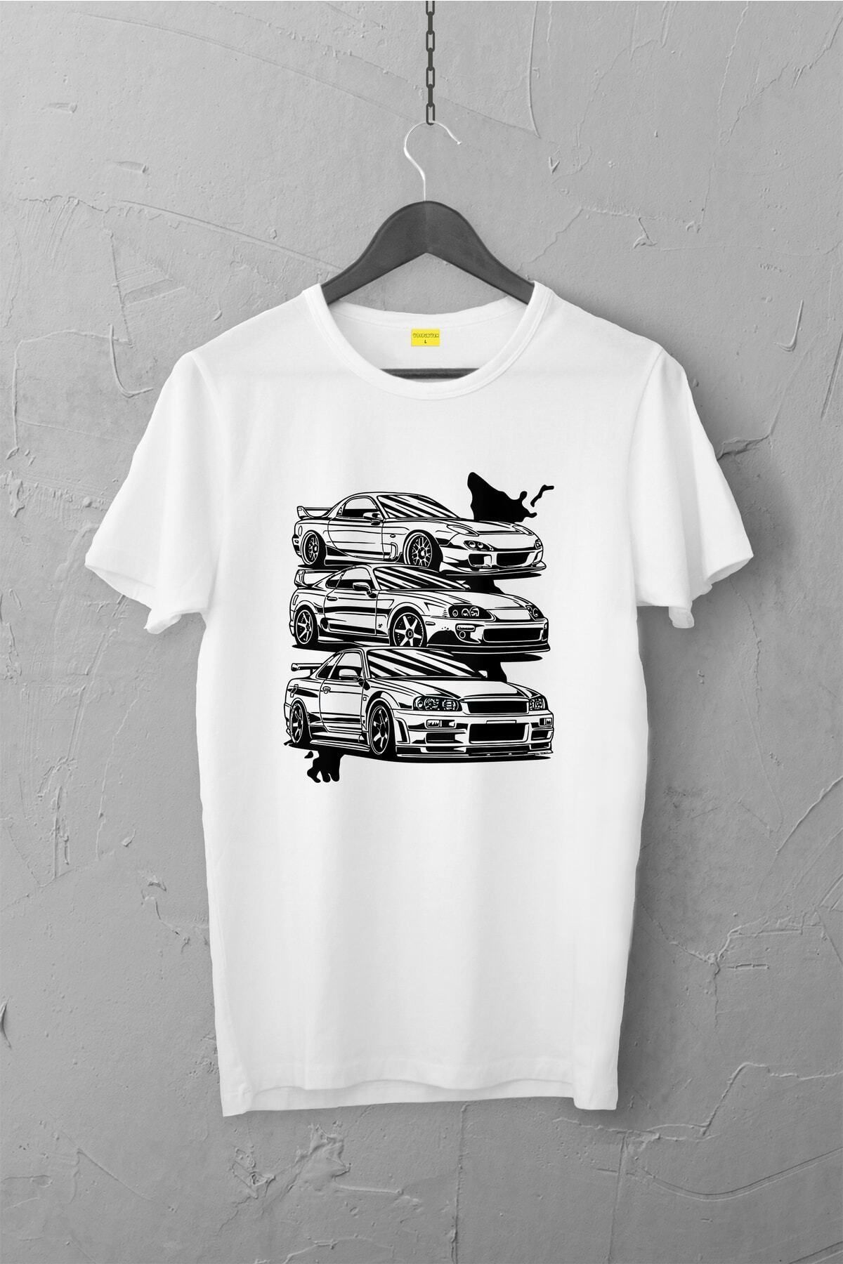 Pisa Art Mazra Rx7 & Toyota Supra & Nissan Skyline R34 Design Tshirt / Otomobil