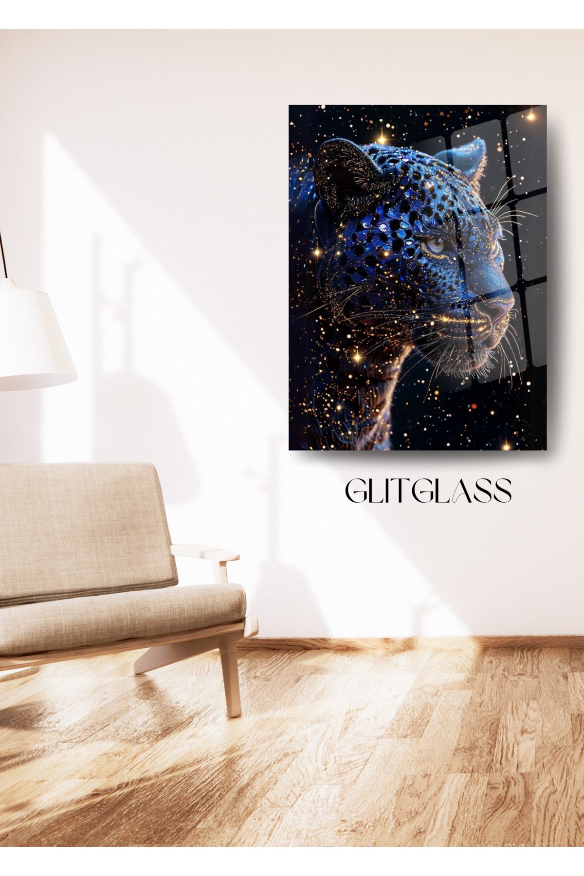 Glit Glass Cam Tablo - Kaplanın Parıltılı Gücüyle Sanatsal Dokunuş