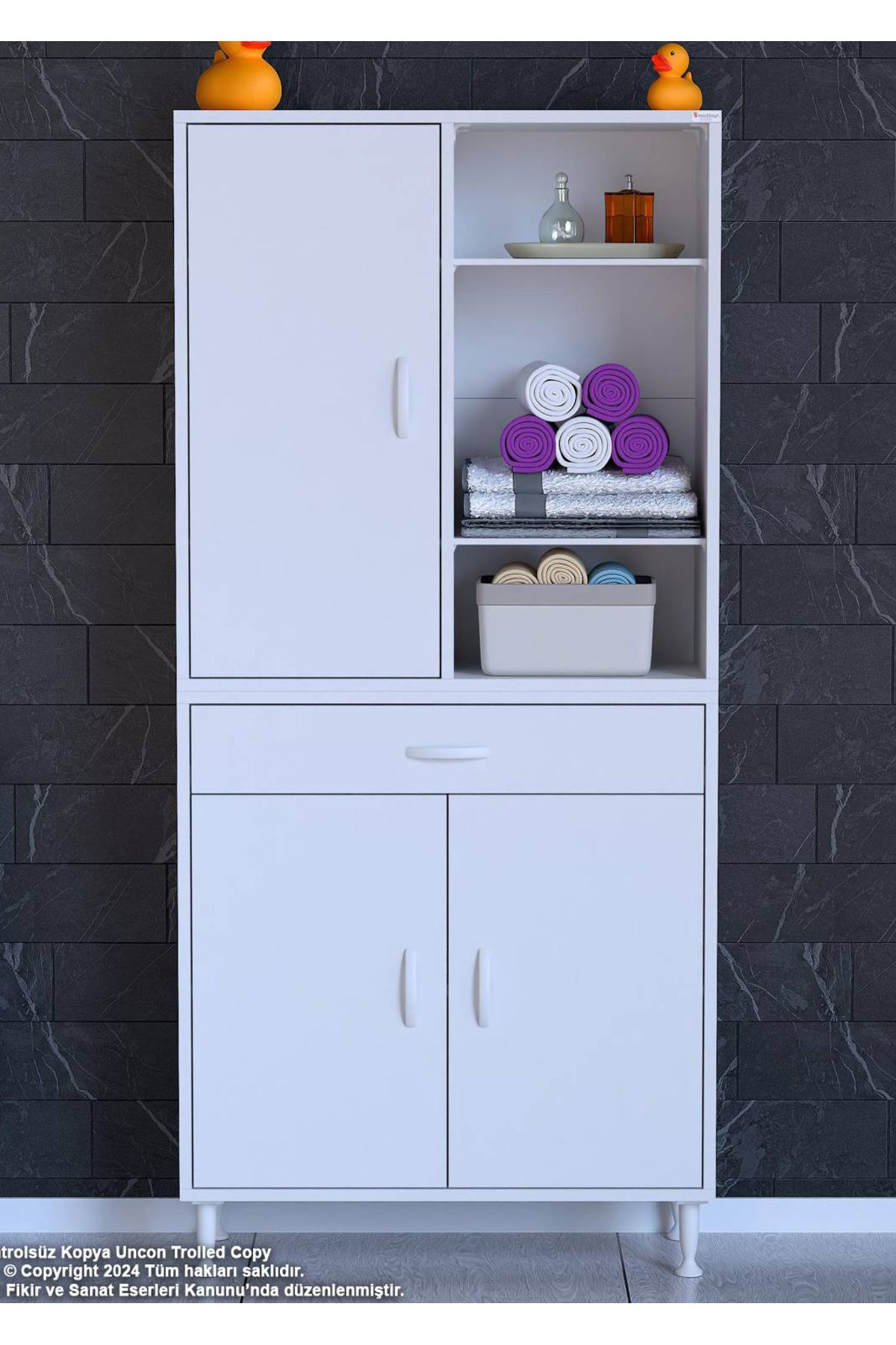 Modilayn 75 x 173 x 32,5 cm 1 Çekmece 5 Raf 8 Bölmeli Düzenleyici Çok Amaçlı Mutfak Dolabı