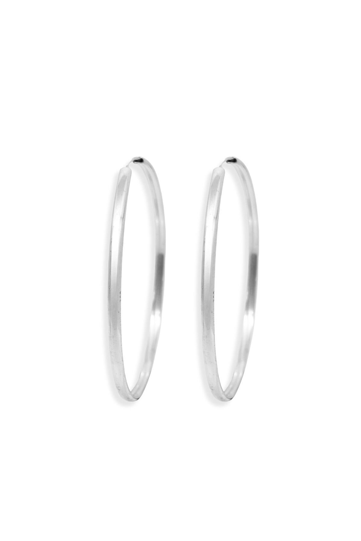 oya silver Oval Hatlı Yuvarlak Gümüş Halka Küpe – 6.5x6.5cm- 3mm Kalınlık 925 Ayar