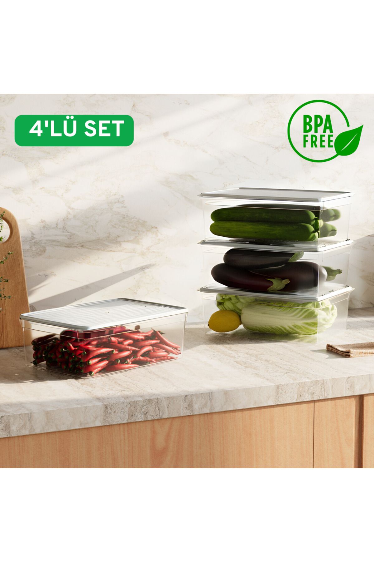 Canbaz Home 4'lü 4.3 Litre Buzdolabı Dondurucu Organizer Difriz Saklama Kabı (4 x 4300 ml)