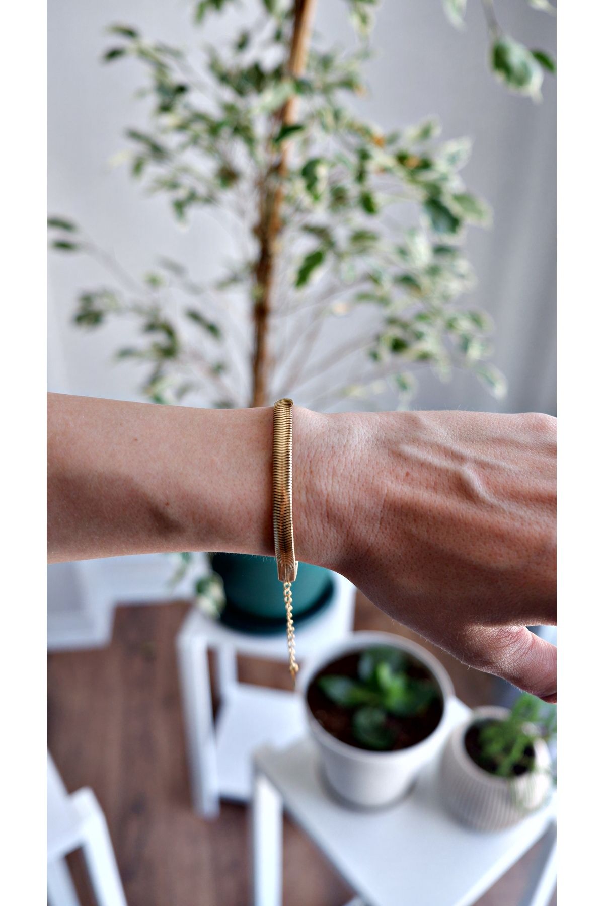 Bal Küpü Jewelry Gold Balık Sırtı Çelik Bileklik