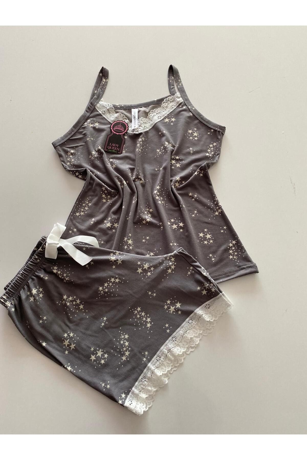 Lady Queen milan dantelli şortlu pijama takımı