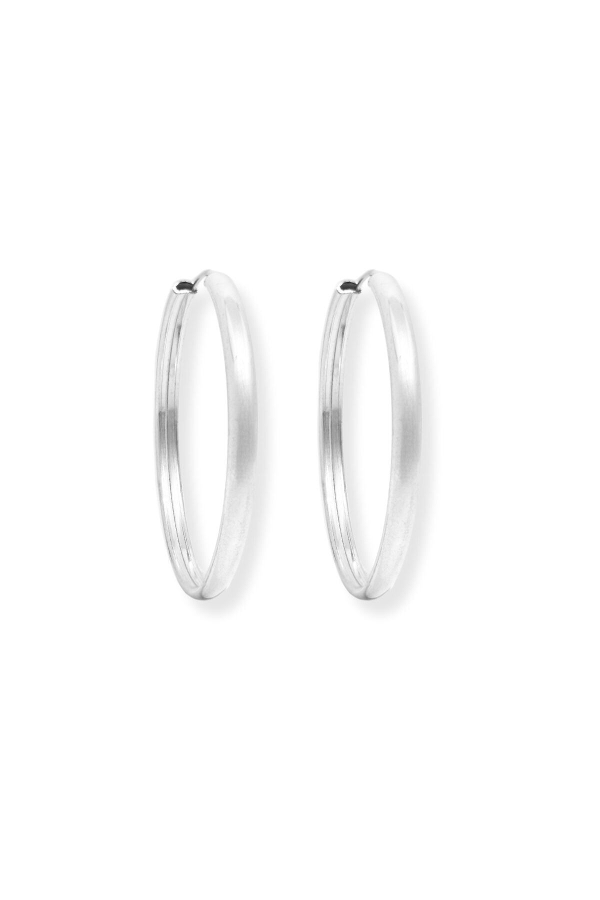 oya silver Oval Hatlı Yuvarlak Gümüş Halka Küpe – 3.5x3.5cm-3mm Kalınlık 925 Ayar