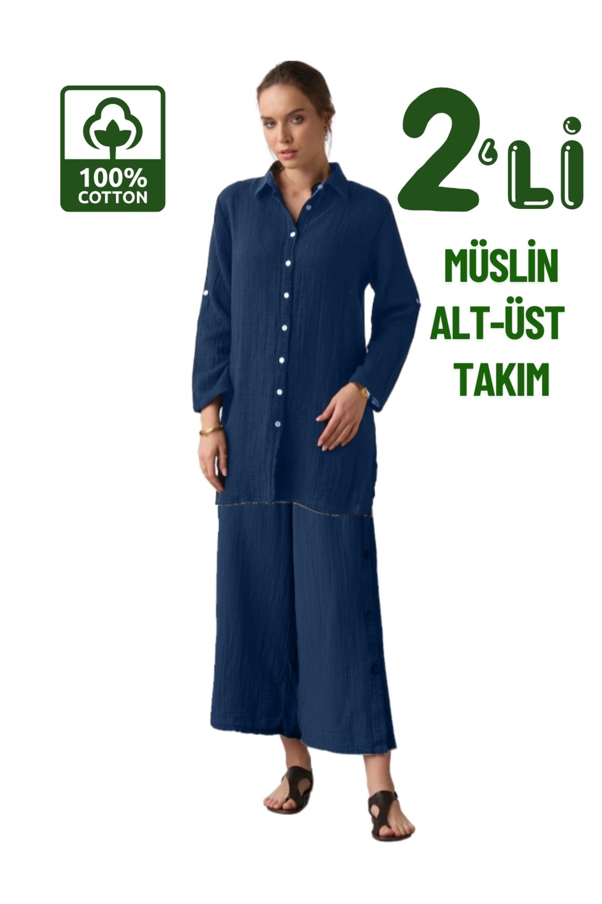 clavia Tesettür ikili takım, Uzun Gömlek, Rahat Pantolon, Müslin Tesettür Takım