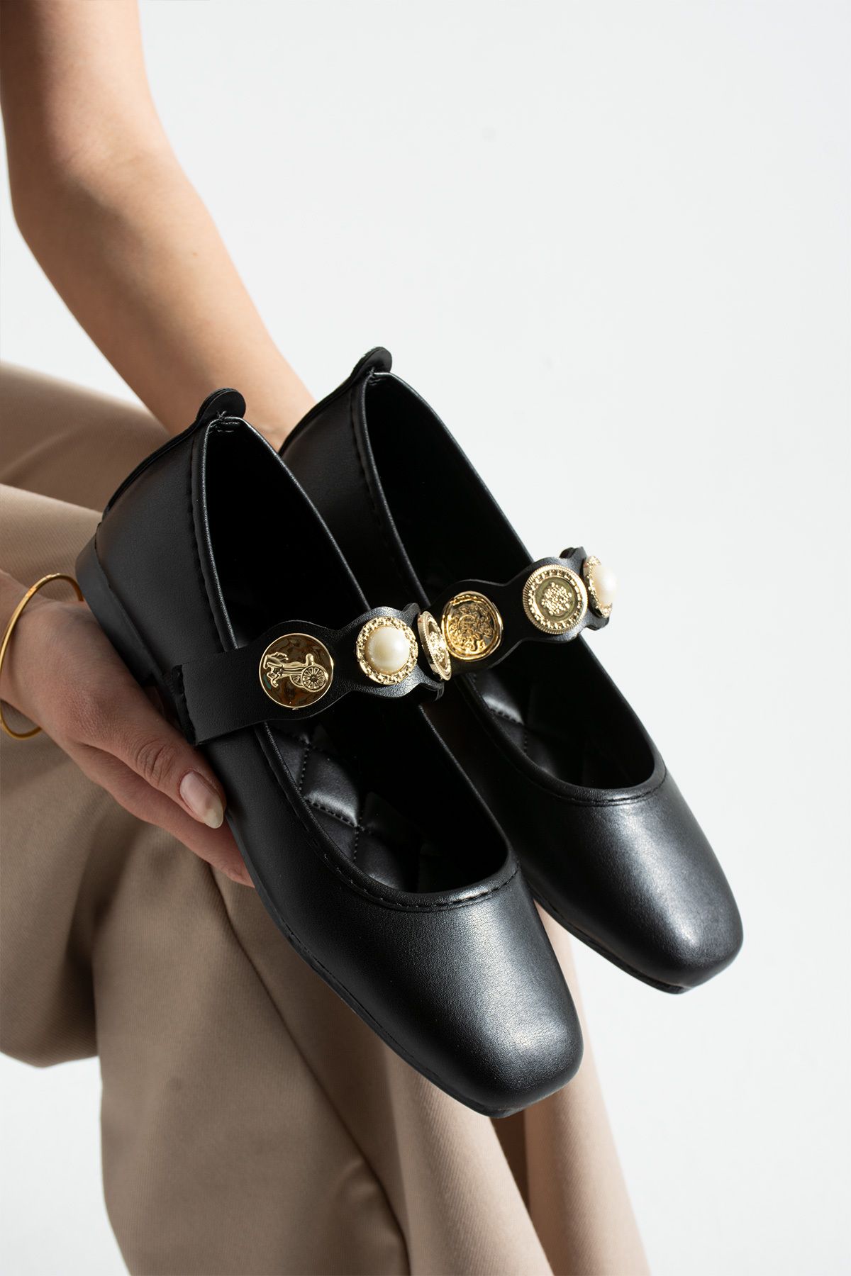 BirEylül Shoes İnci Detaylı Kadın Babet