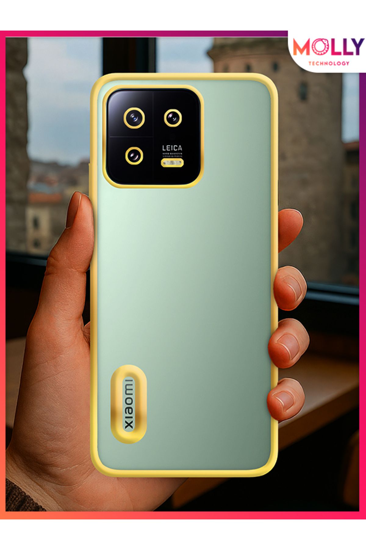 Molly Xiaomi Mi 13 İçin Kenarları Gold Lens Koruyuculu Lou Lazer Şeffaf Silikon Kılıf