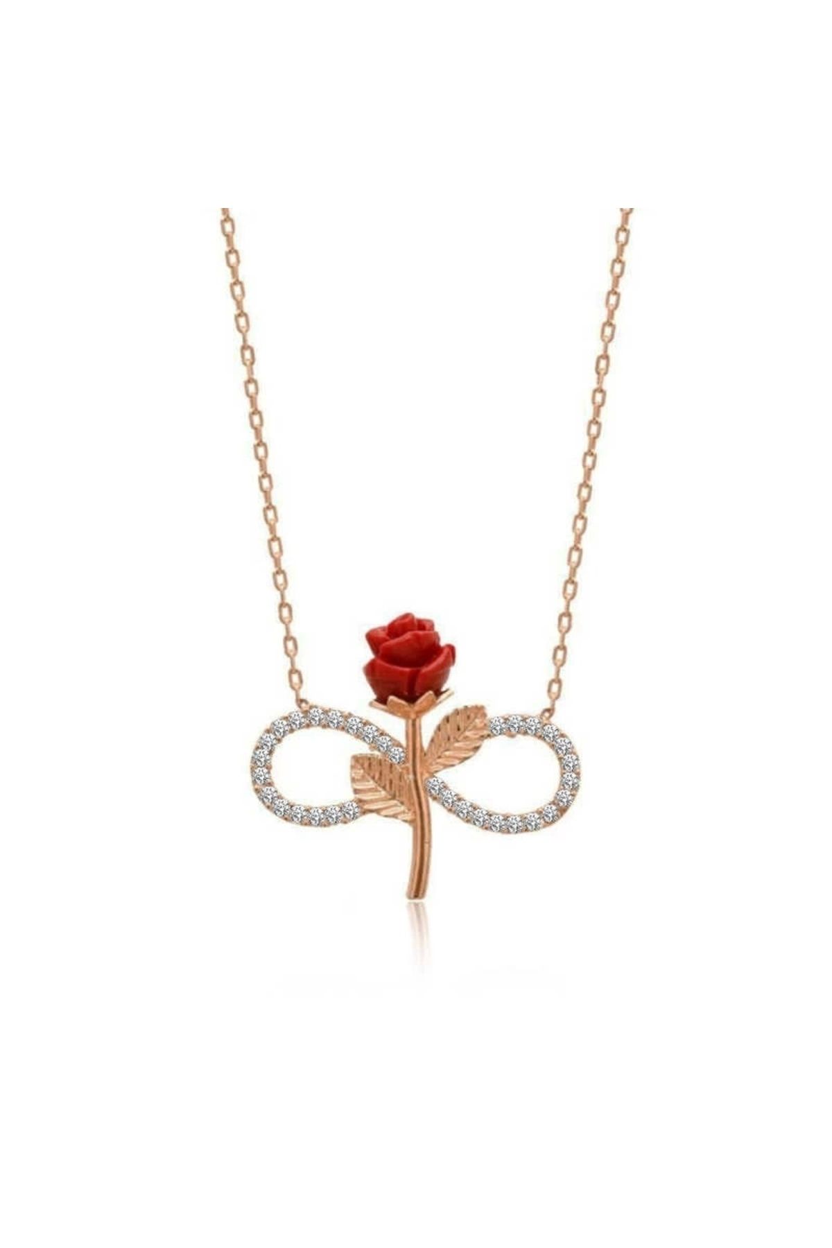 luz&pos Gümüş Rose Sonsuz Gül Kolye
