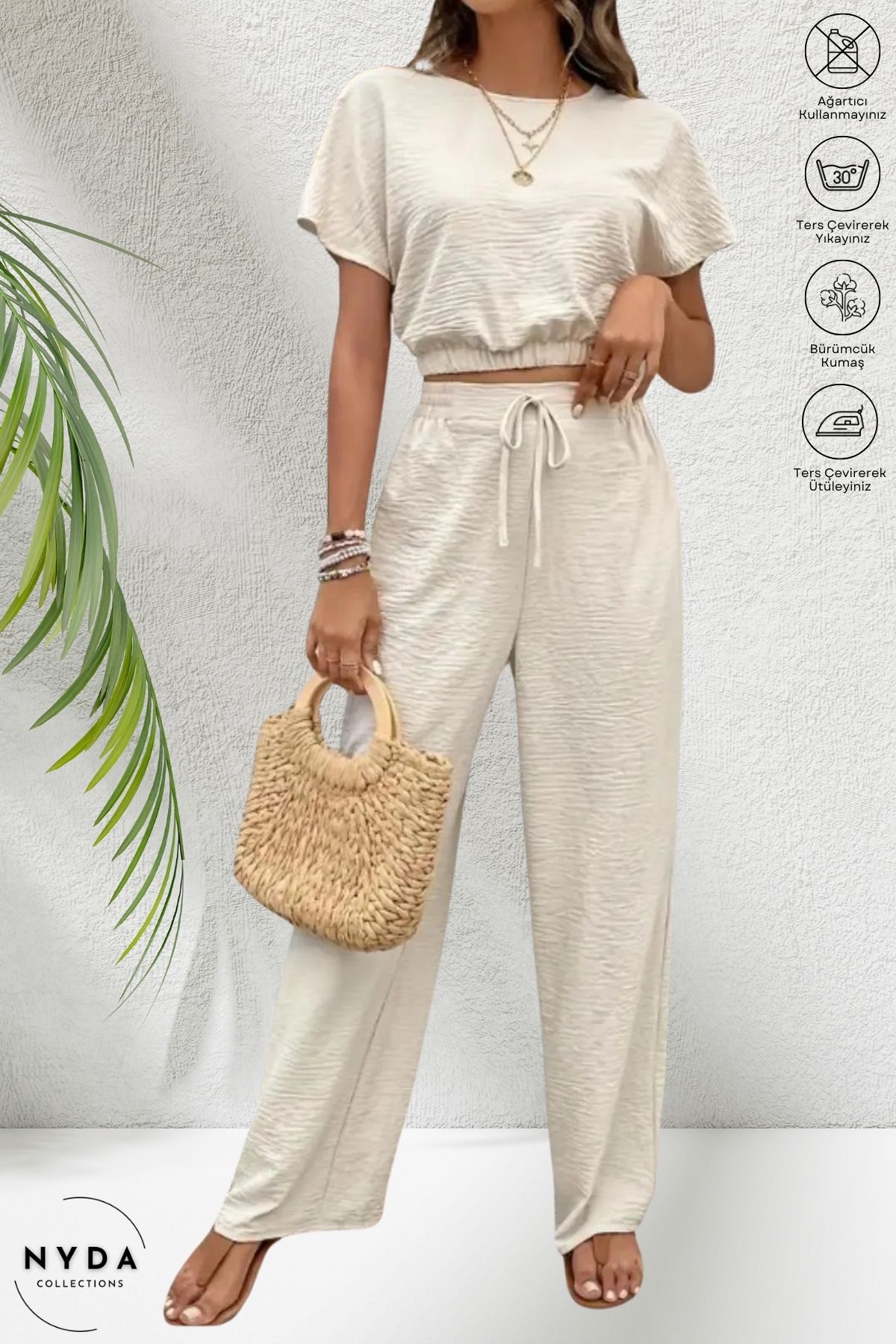 Nyda Collections Kadın Bürümcük Crop Pantolon Takım