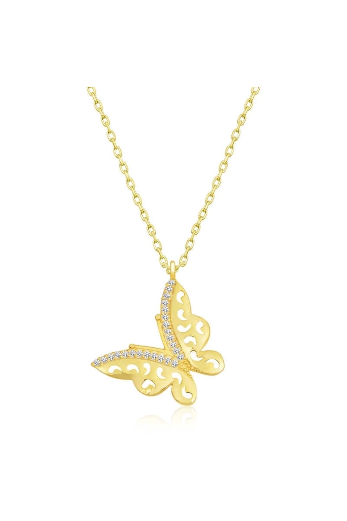 luz&pos Gümüş Gold Kelebek Kolye