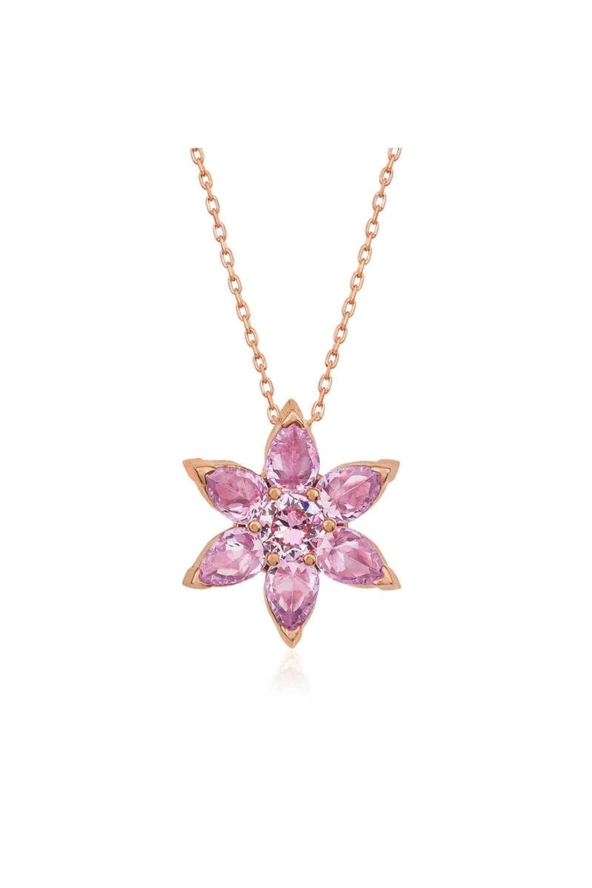 luz&pos Gümüş Rose Pembe Çiçek Kolye