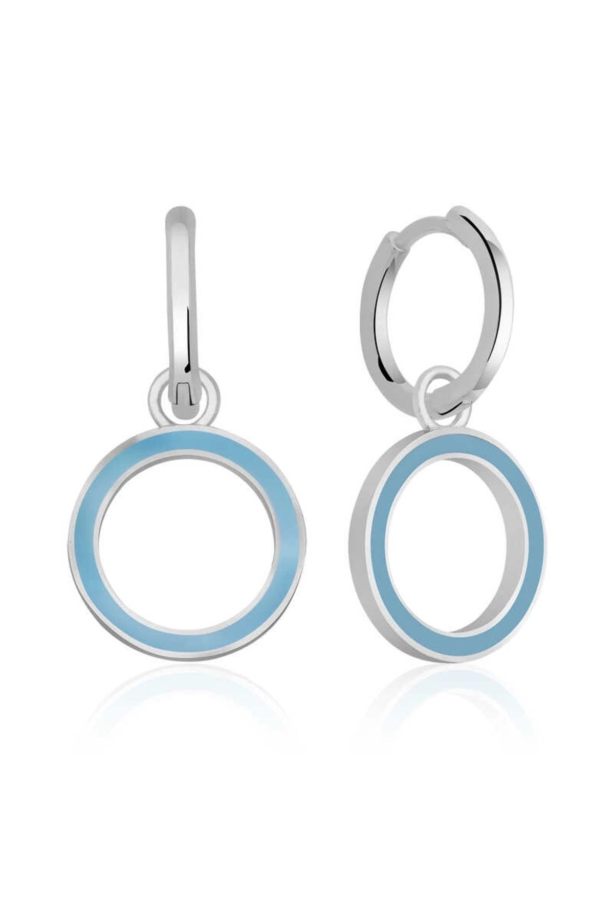 luz&pos Gümüş Fosforlu Mavi Oval Küpe