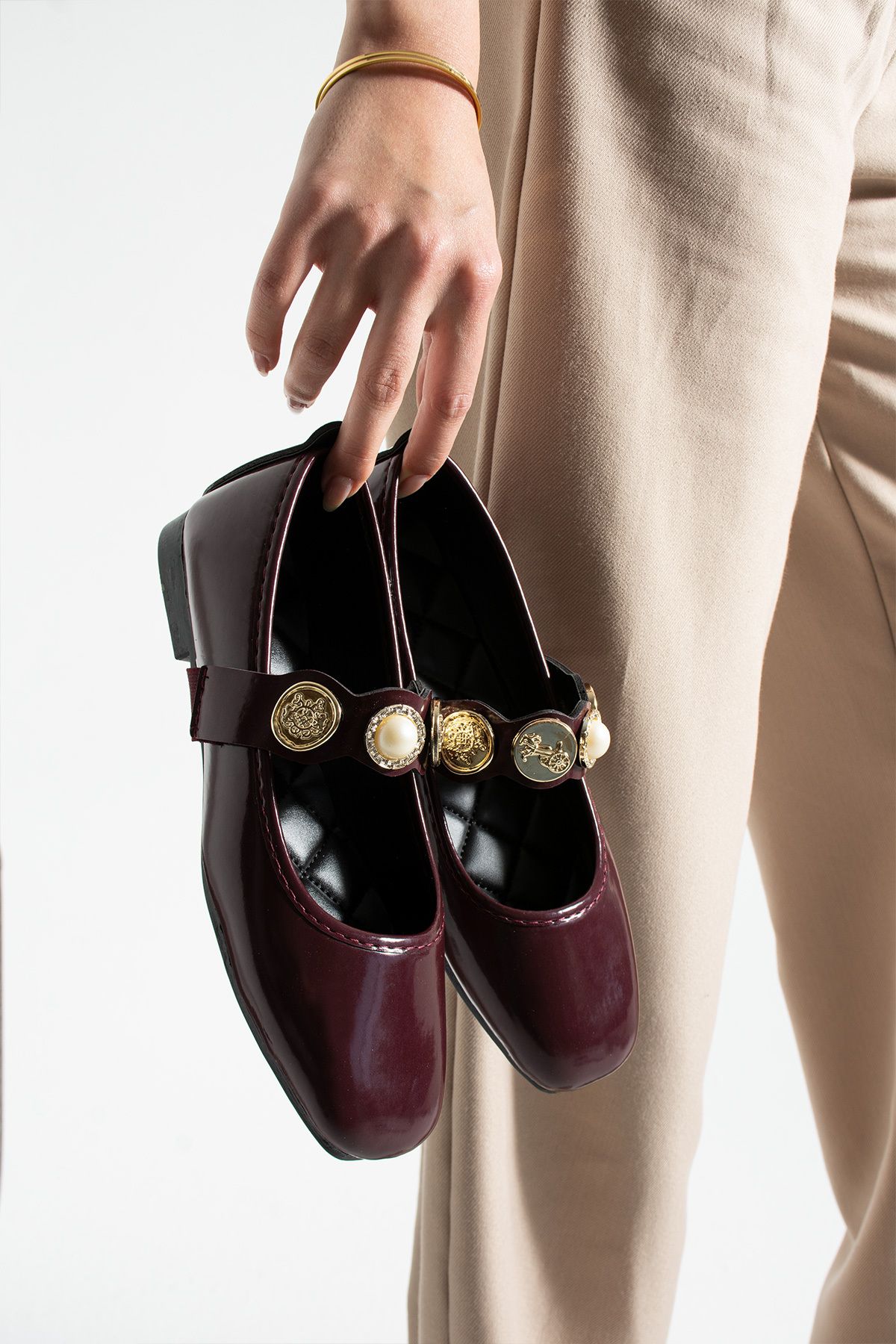 BirEylül Shoes İnci Detaylı Kadın Babet