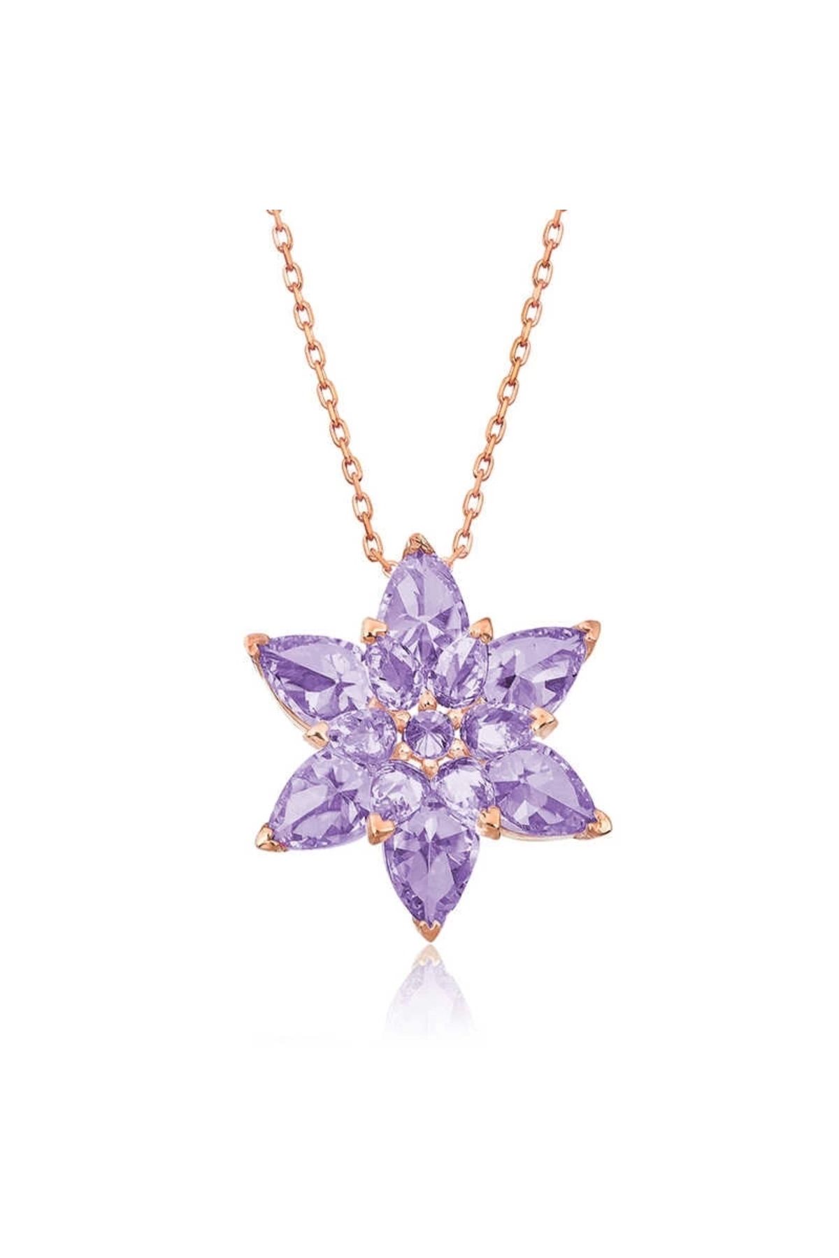 luz&pos Gümüş Rose Lila Lotus Çiçeği Kolye