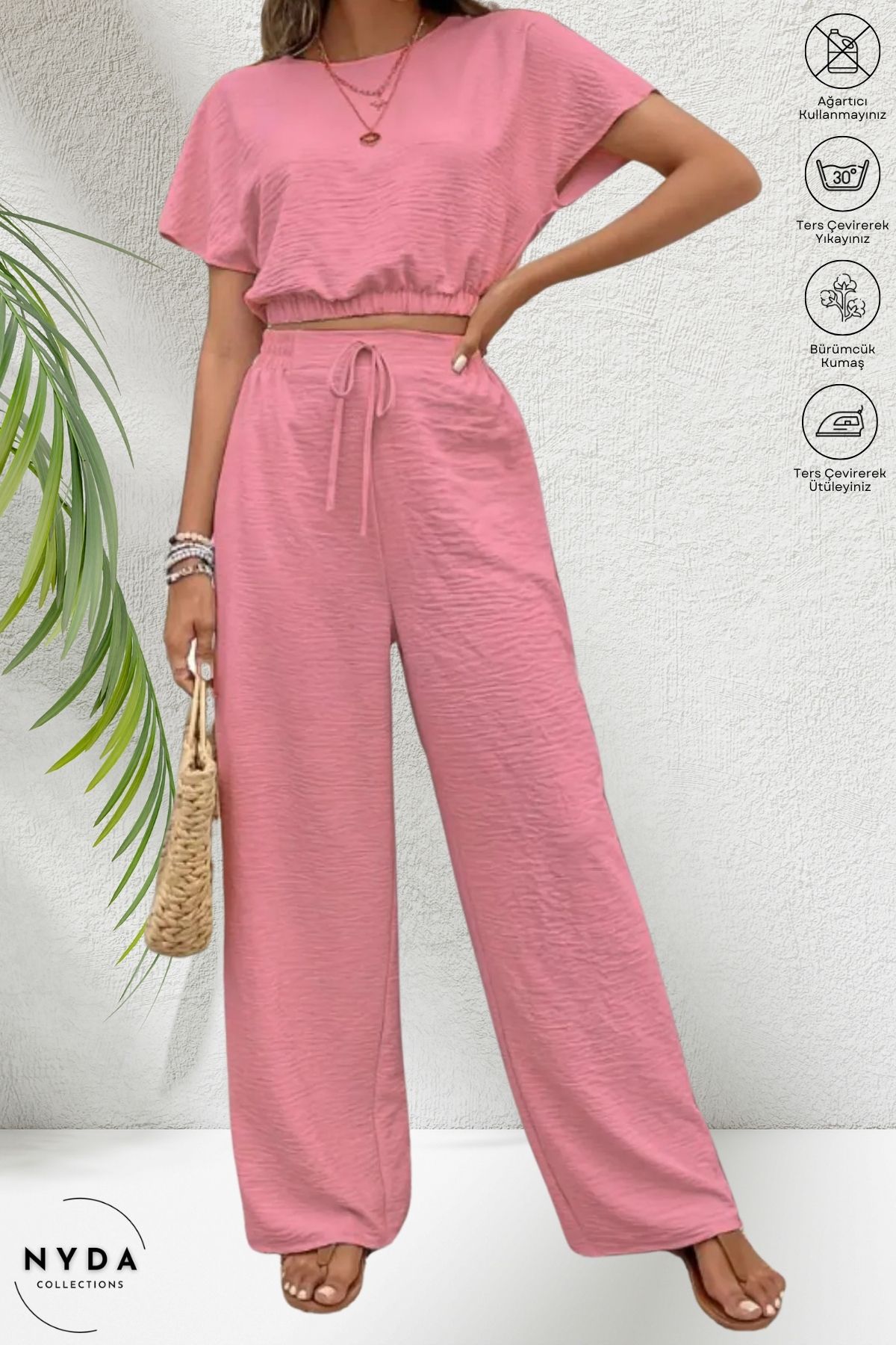 Nyda Collections Kadın Bürümcük Crop Pantolon Takım