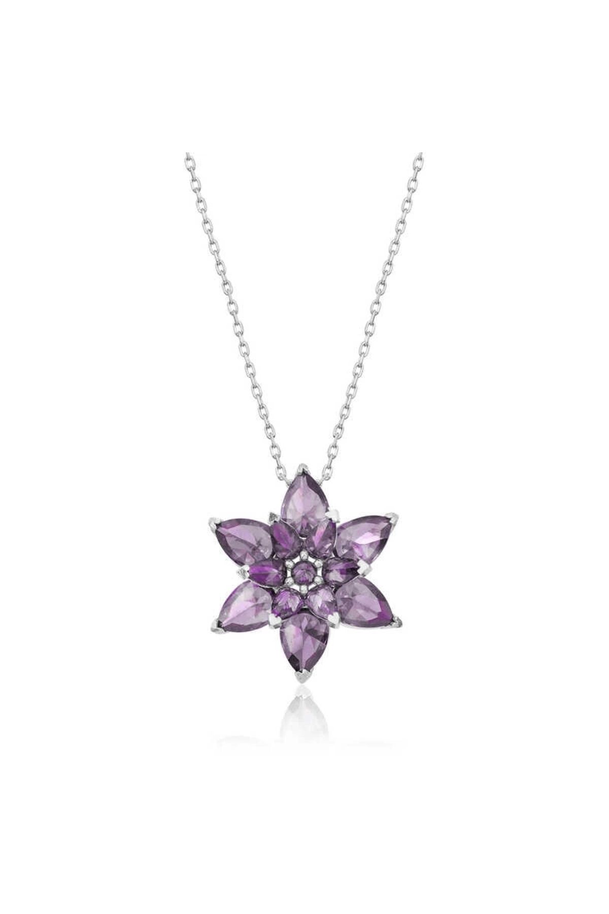 luz&pos Gümüş Mor Lotus Çiçeği Kolye