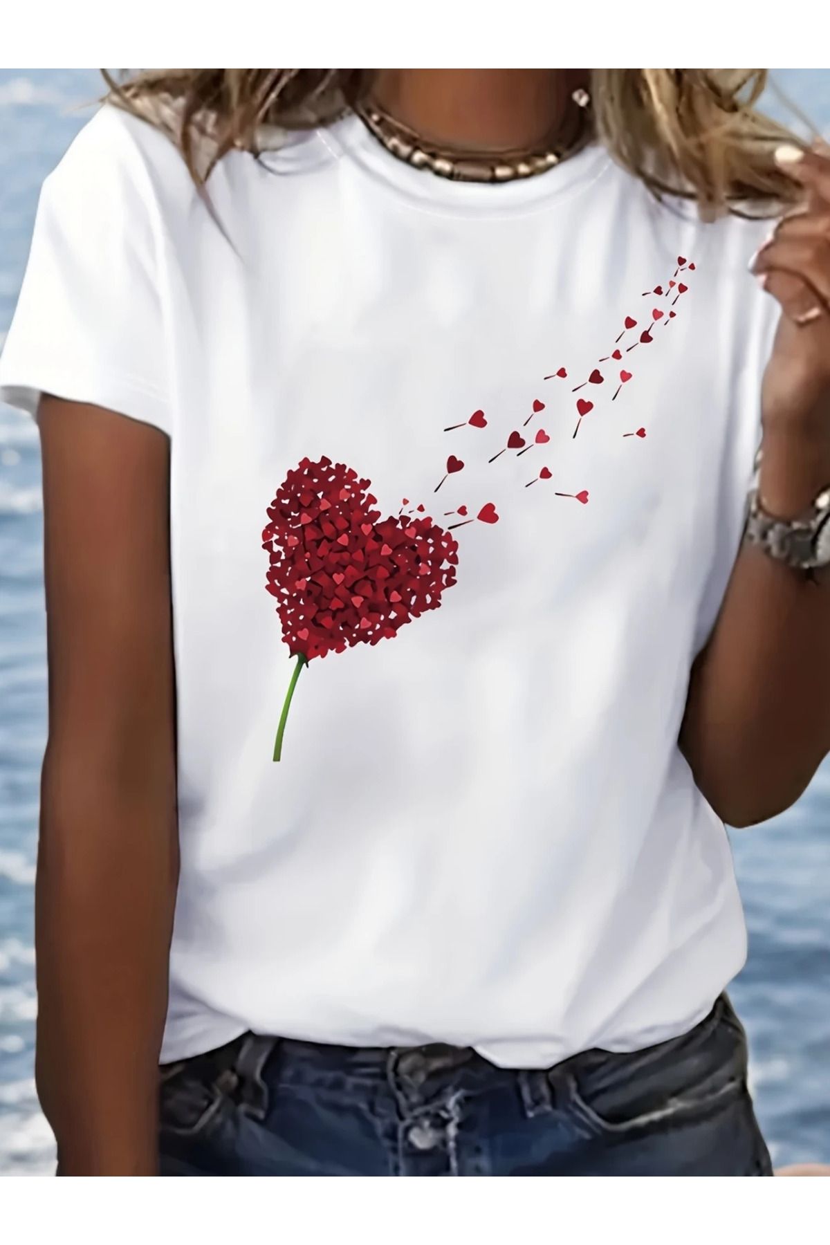 Advantage Kadınlar İçin Trend Yuvarlak Yaka Tişört - Canlı Motif Desenli %100 Pamuk Premium Tshirt