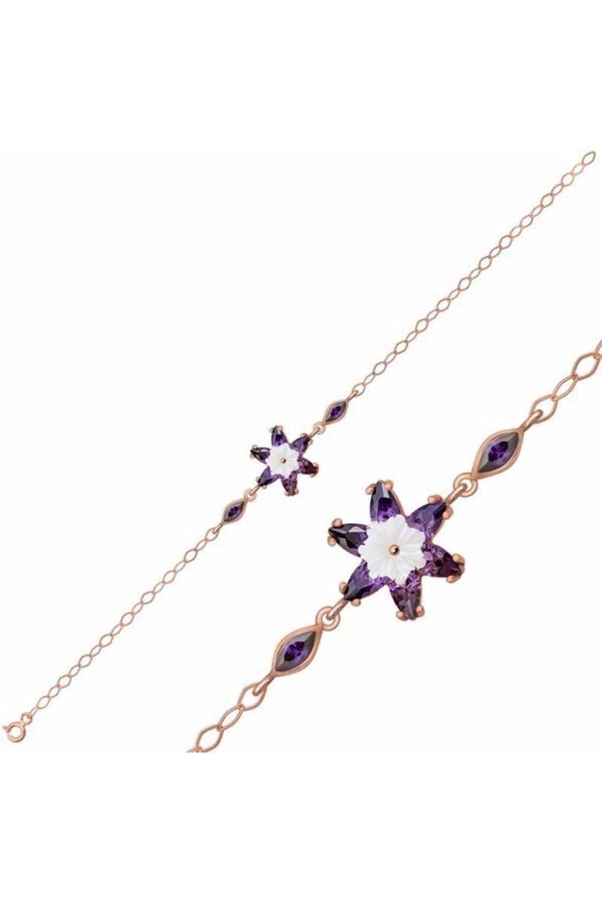 luz&pos Gümüş Rose Mor Lotus Çiçeği Bileklik