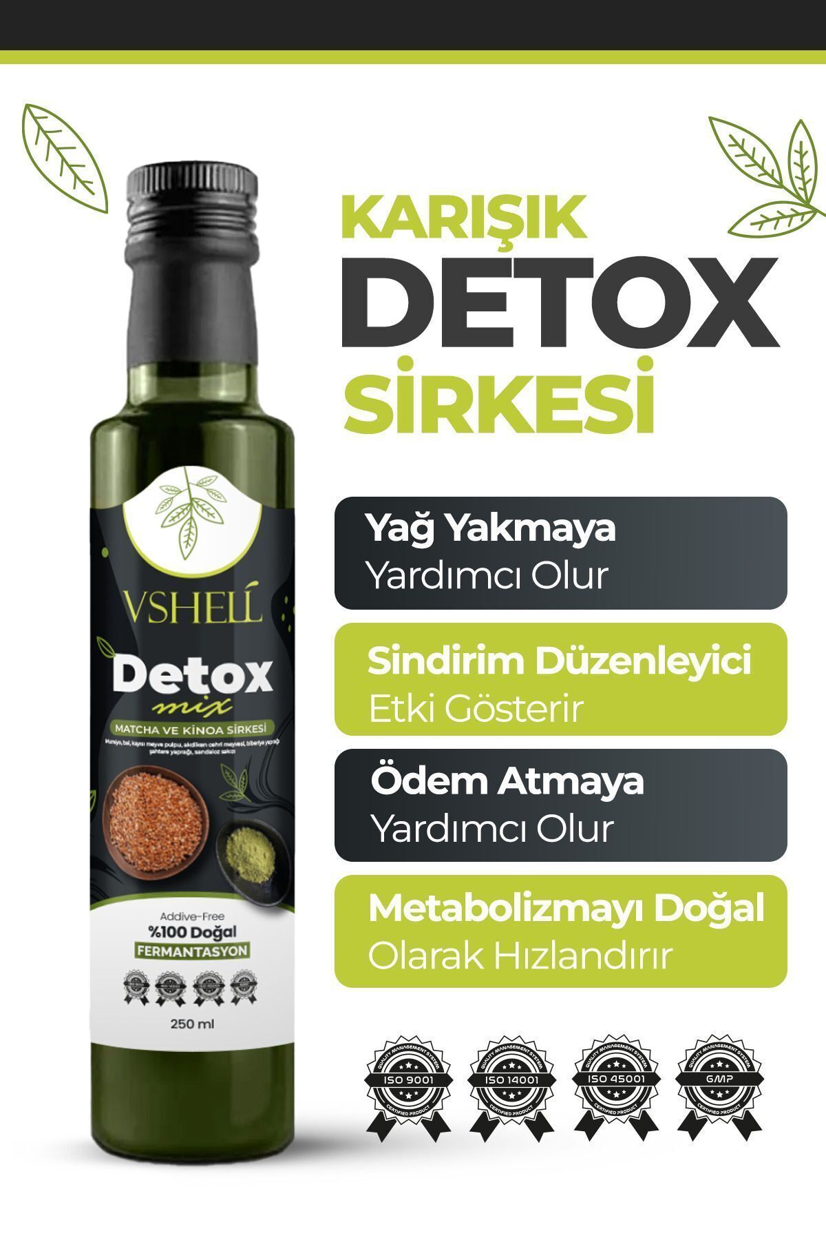 VSHELL Matcha Ve Kinoa Tohumlu Sirke 250ml