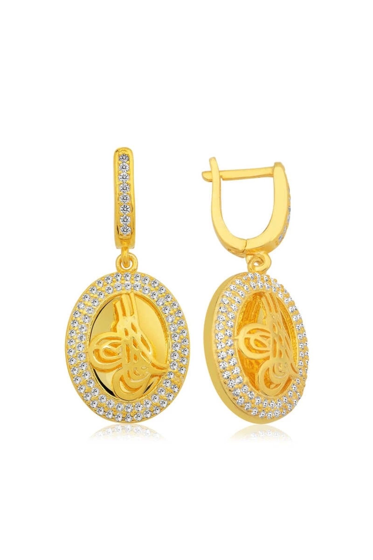 luz&pos Gümüş Tuğralı Oval Küpe