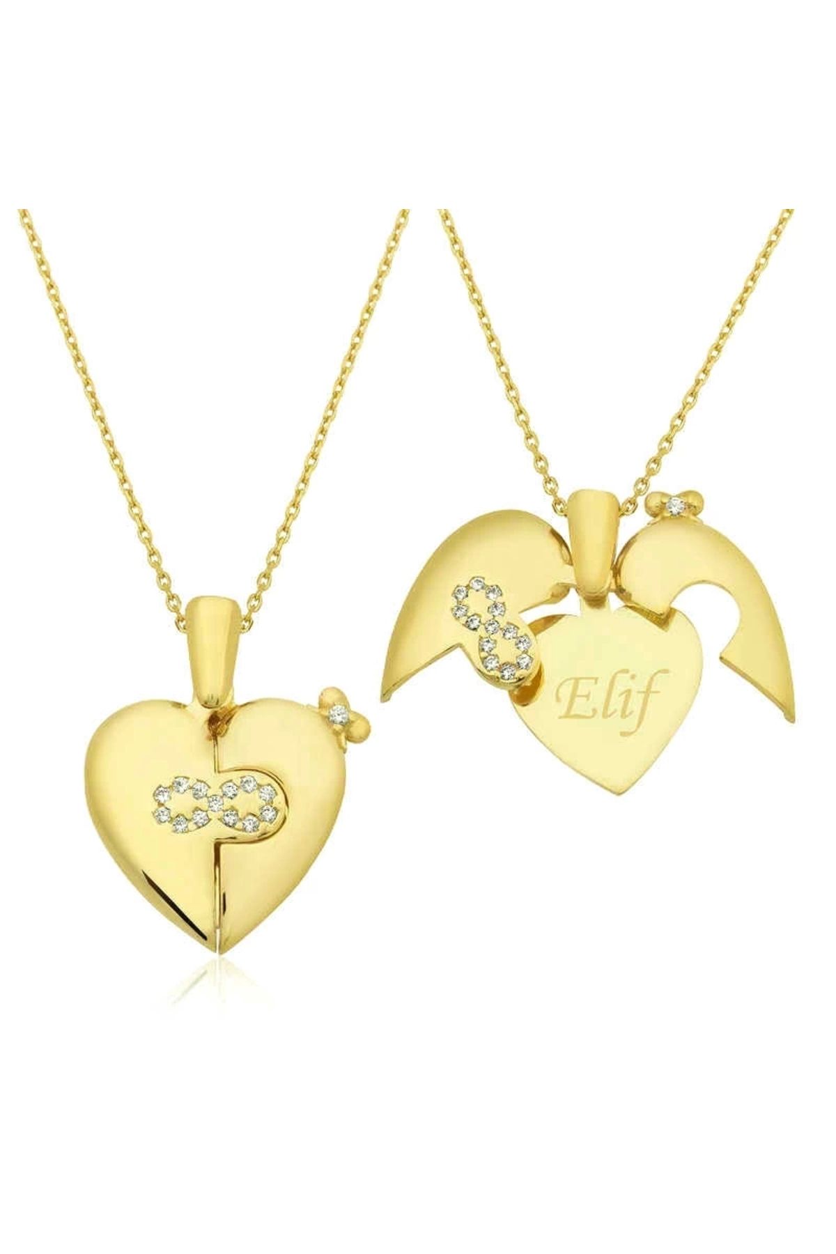 luz&pos Gümüş Gold İsim Yazılı Sonsuz Kalp Kolye