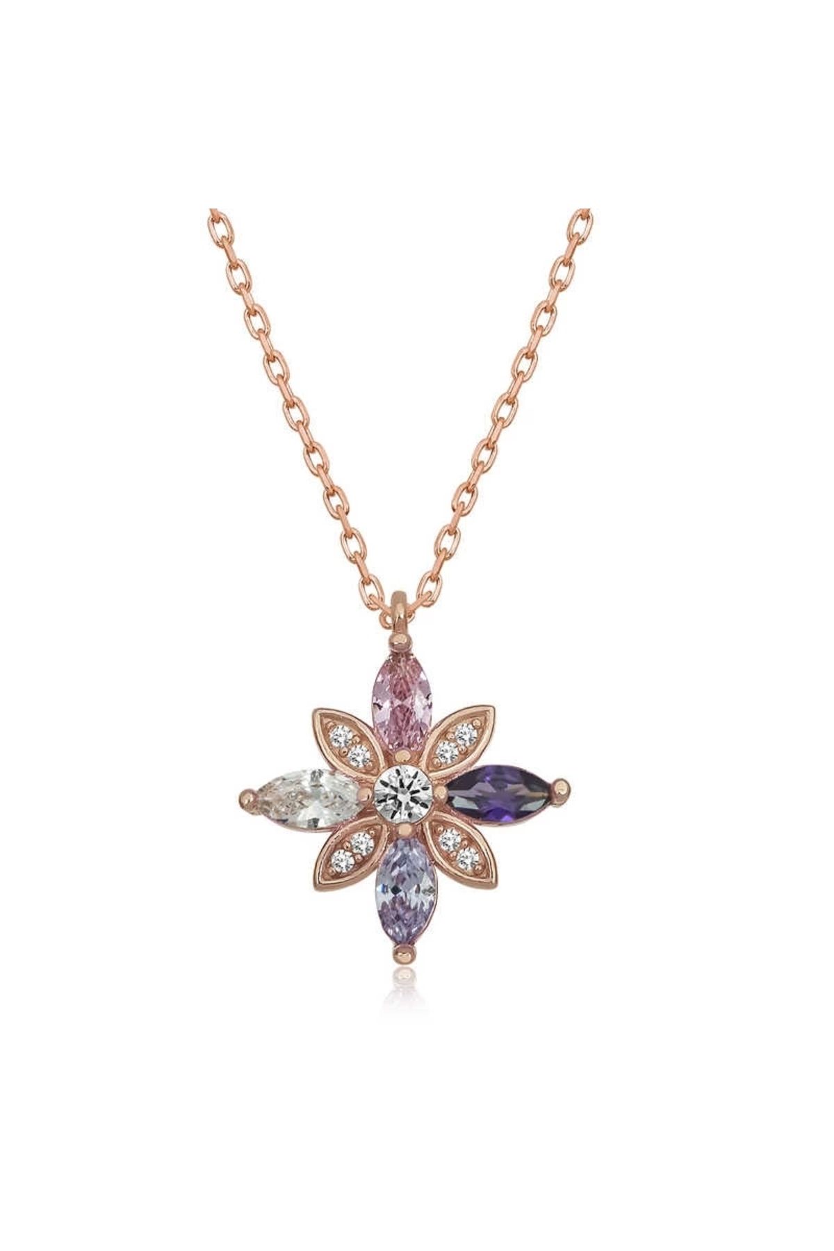 luz&pos Gümüş Rose Mix Taşlı Umut Çiçeği Kolye