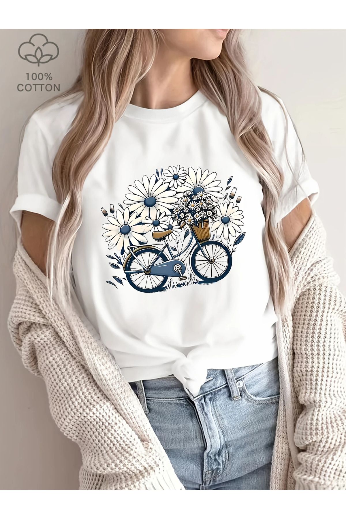 Advantage Kadınlar İçin Trend Yuvarlak Yaka Tişört - Canlı Motif Desenli %100 Pamuk Premium Tshirt