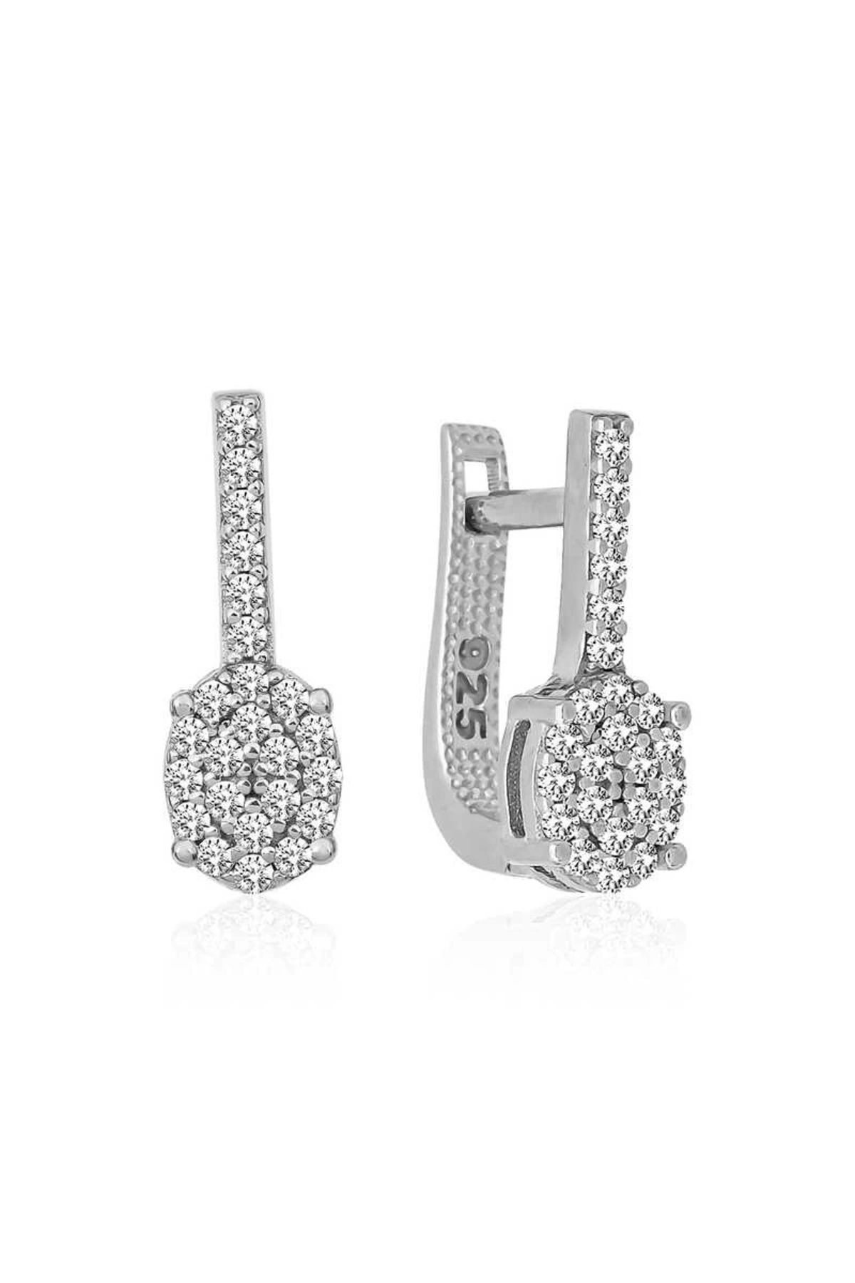 luz&pos Gümüş Oval Taşlı Küpe