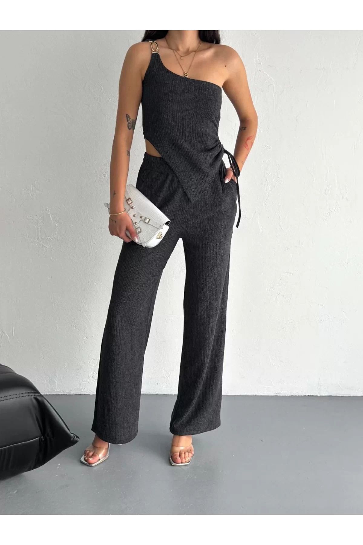 Flaubert /Asimetrik Crop Pantalon ikili Takım -Eskobar bürümcük