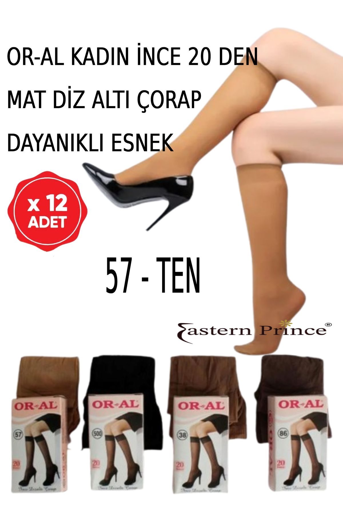 OR-AL Kadın Diz Altı 20 Den Esnek Dayanıklı Çorap 12 Adet