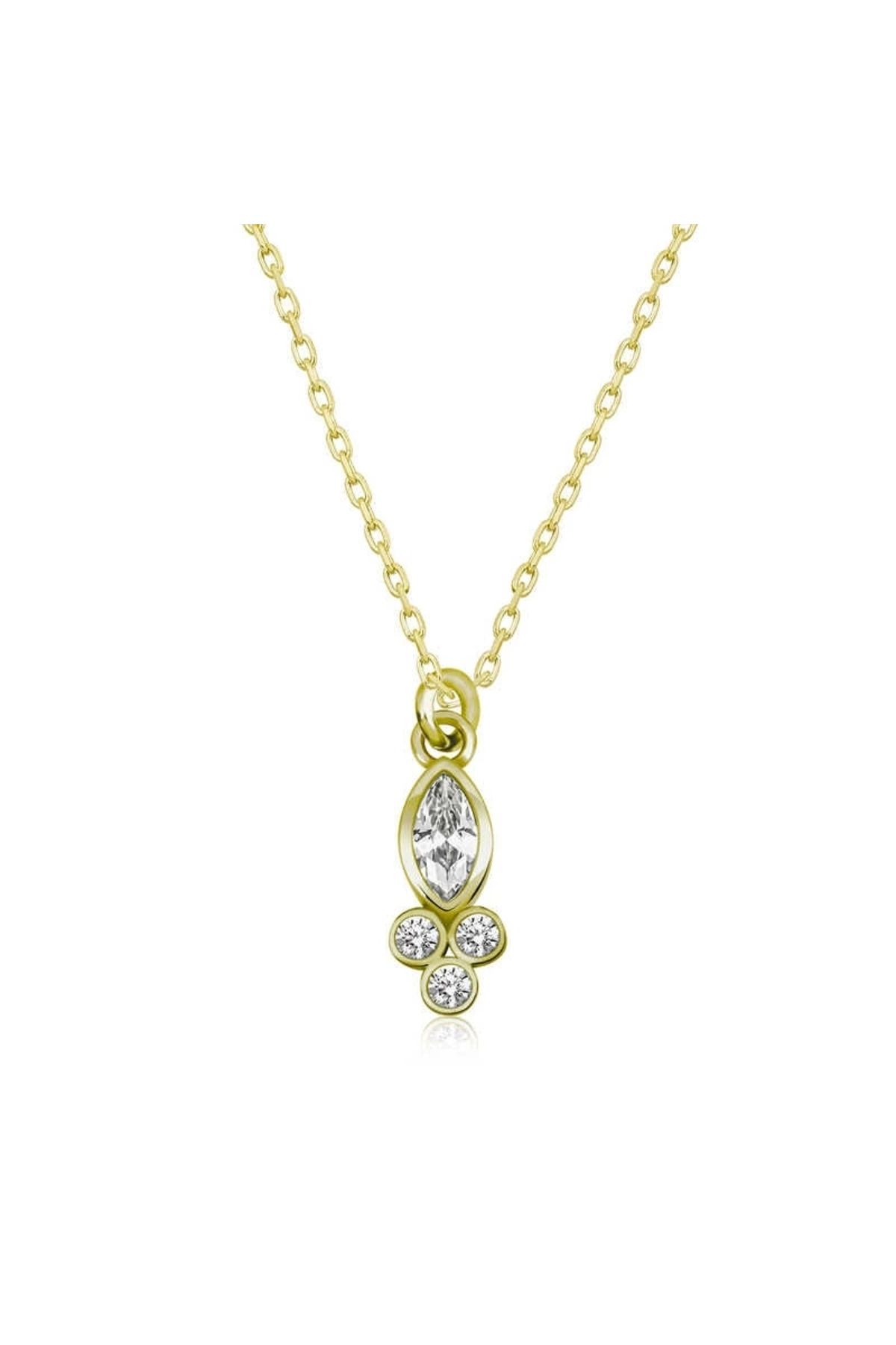 luz&pos Gümüş Gold Çiğ Damlası Mekik Tektaş Kolye