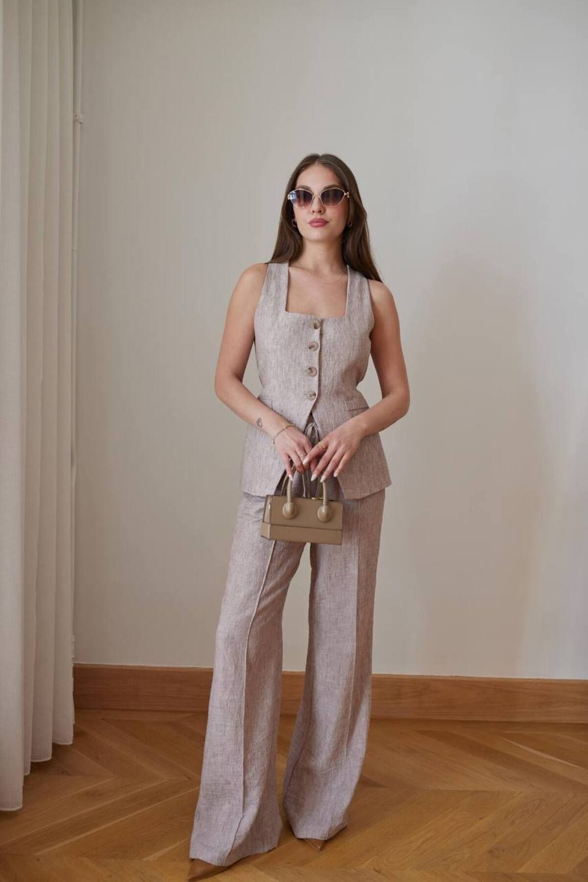 Hotfashion Kare Yaka Yelek Pantolon Takım