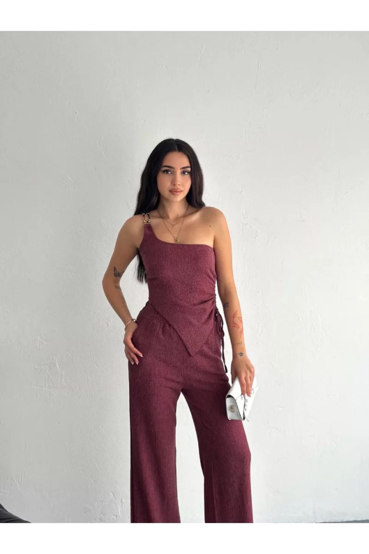 Flaubert /Asimetrik Crop Pantalon ikili Takım -Eskobar bürümcük