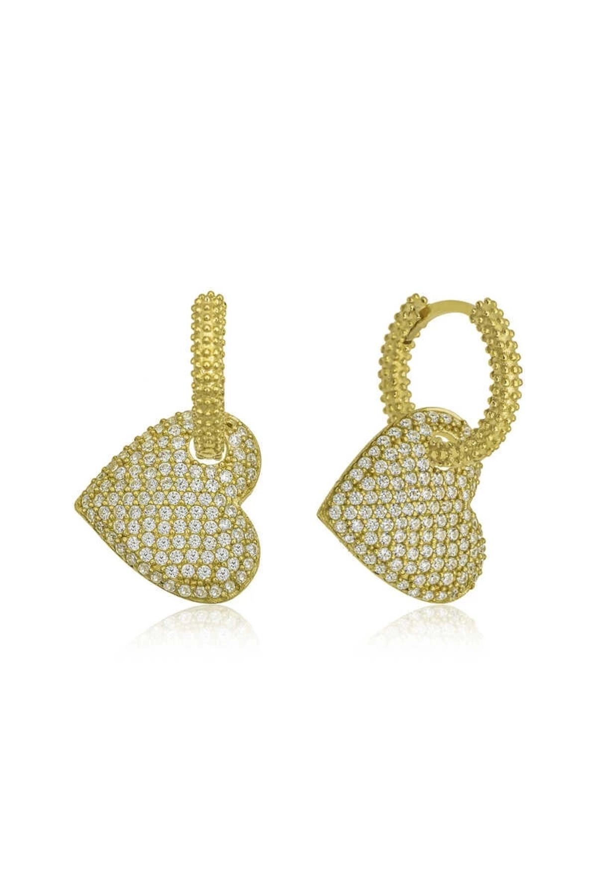 luz&pos Gümüş Gold Halka Kalp Küpe