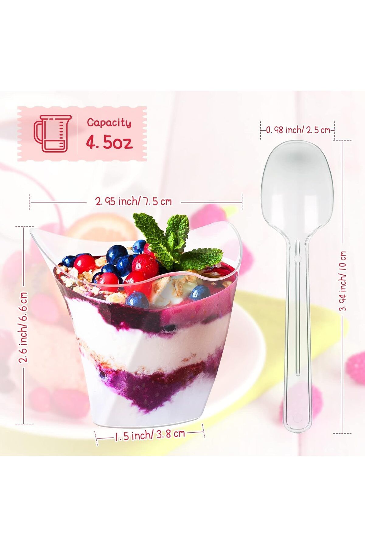 Generic-50 Pcs Plastic Dessert Cups without Lids 4.5 oz Mini Clear Dessert Cups with Spoons Disposable Trif 6