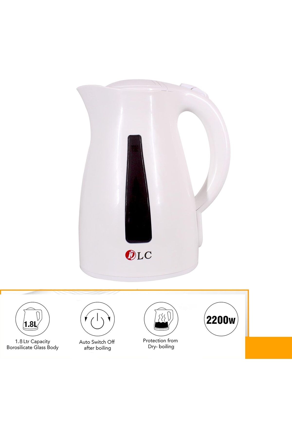 Generic-غلاية زجاجية D LC بقوة 2200 واط مع قاعدة دوارة 360 درجة، سعة 1.8 لتر مع إضاءة LED، مصنوعة من زجاج البورسليكات 5