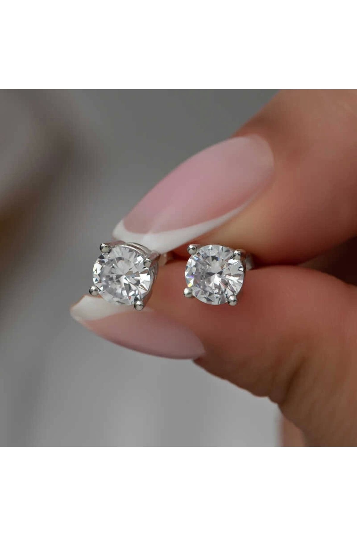 luz&pos gümüş 6 Mm Beyaz Zirkon Tek Taş Kadın Küpe