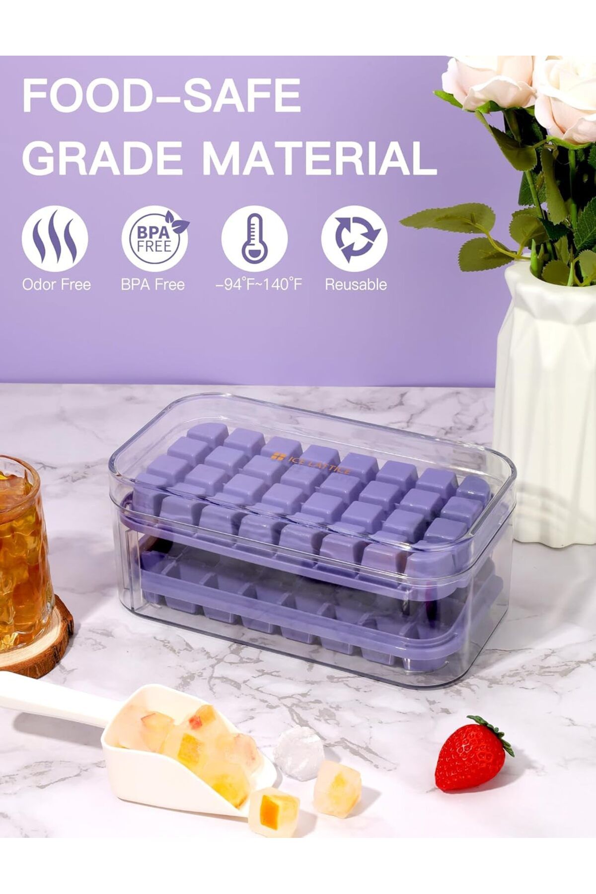 Generic-Tazweeq 2 Layers Ice Cube Tray, 64 Pcs Ice Trays with Lid and Bin, Ice Cube Trays for Whiskey Cockt 6